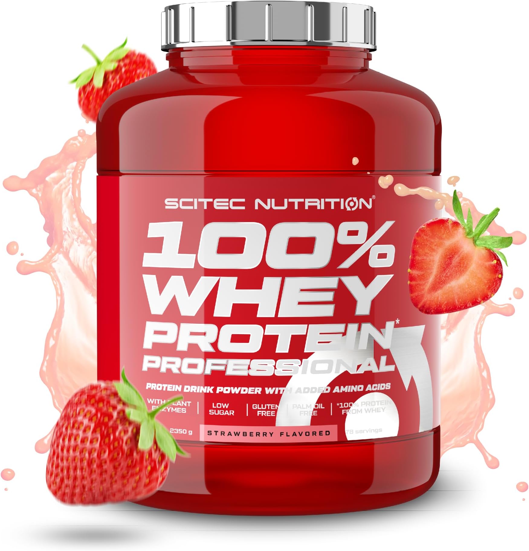 100% Whey Protein Professional – Enhanced with Extra Amino Acids & Digestive Enzymes – Gluten-Free – Palm Oil Free, 2.35 kg, Strawberry