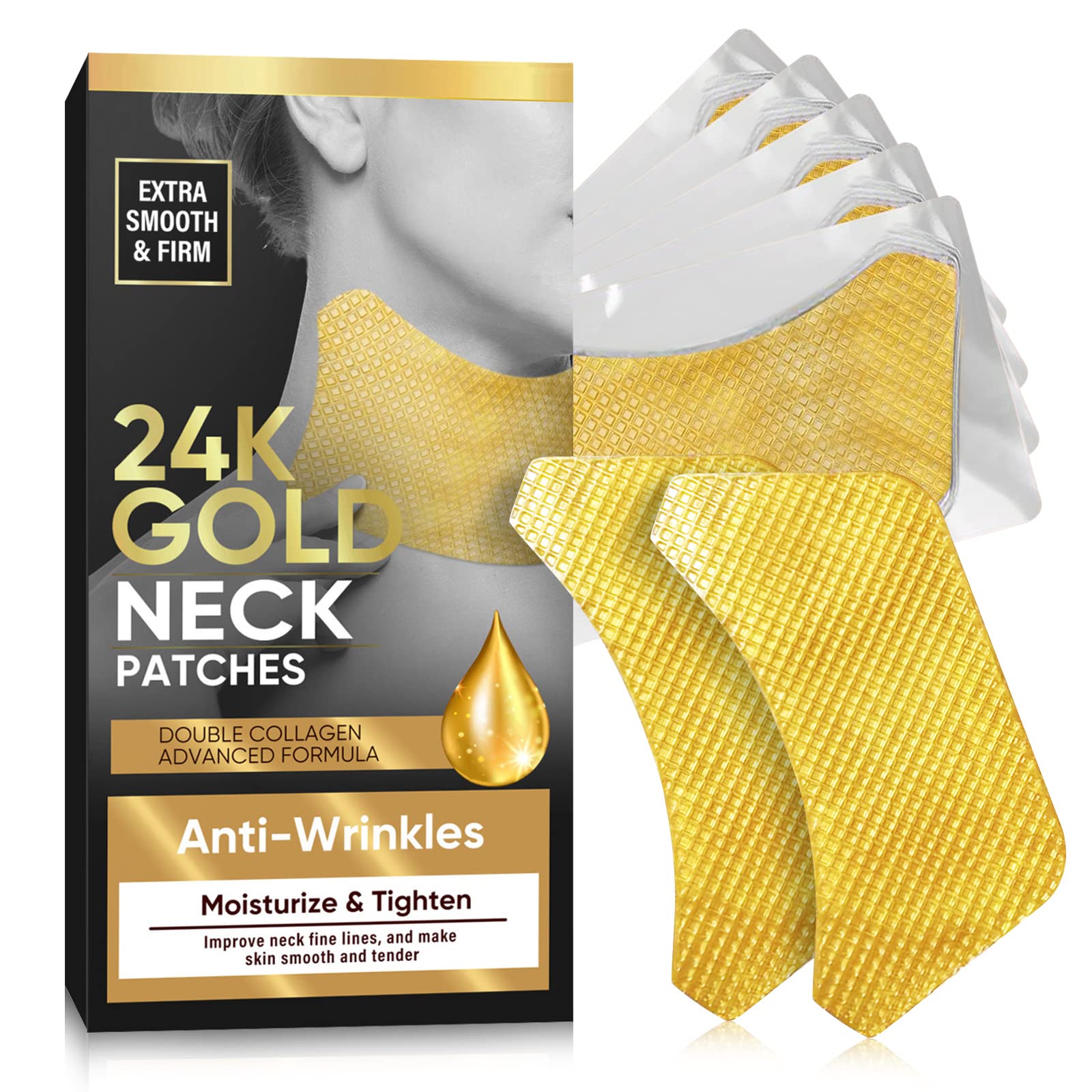 Neck Wrinkle Patches, Anti Wrinkle Patches for Neck Firming and Tightening, Wrinkle Patches with Advanced 24K Gold Hydrolyzed Collagen to Smooth Your Skin, 5PCS