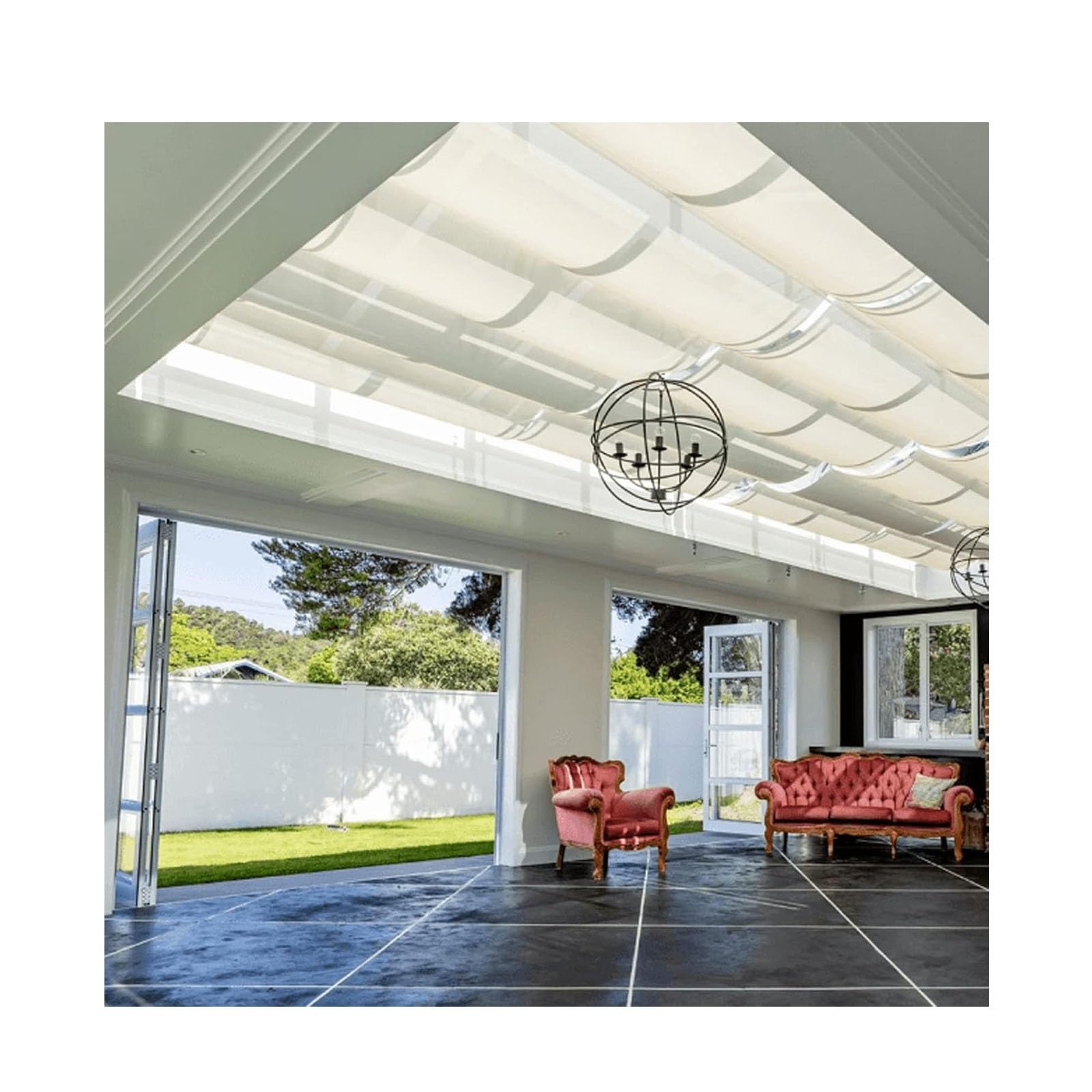 U-förmige Wellen-Sonnensegel-Markise, einziehbarer Pavillon-Sonnenschutz, UV-beständiges Sonnenschutz-Sonnensegel aus HDPE for die Veranda-Terrassen-Gartendekoration(W1.5*L4m/W4.92*L13.12ft) Garten