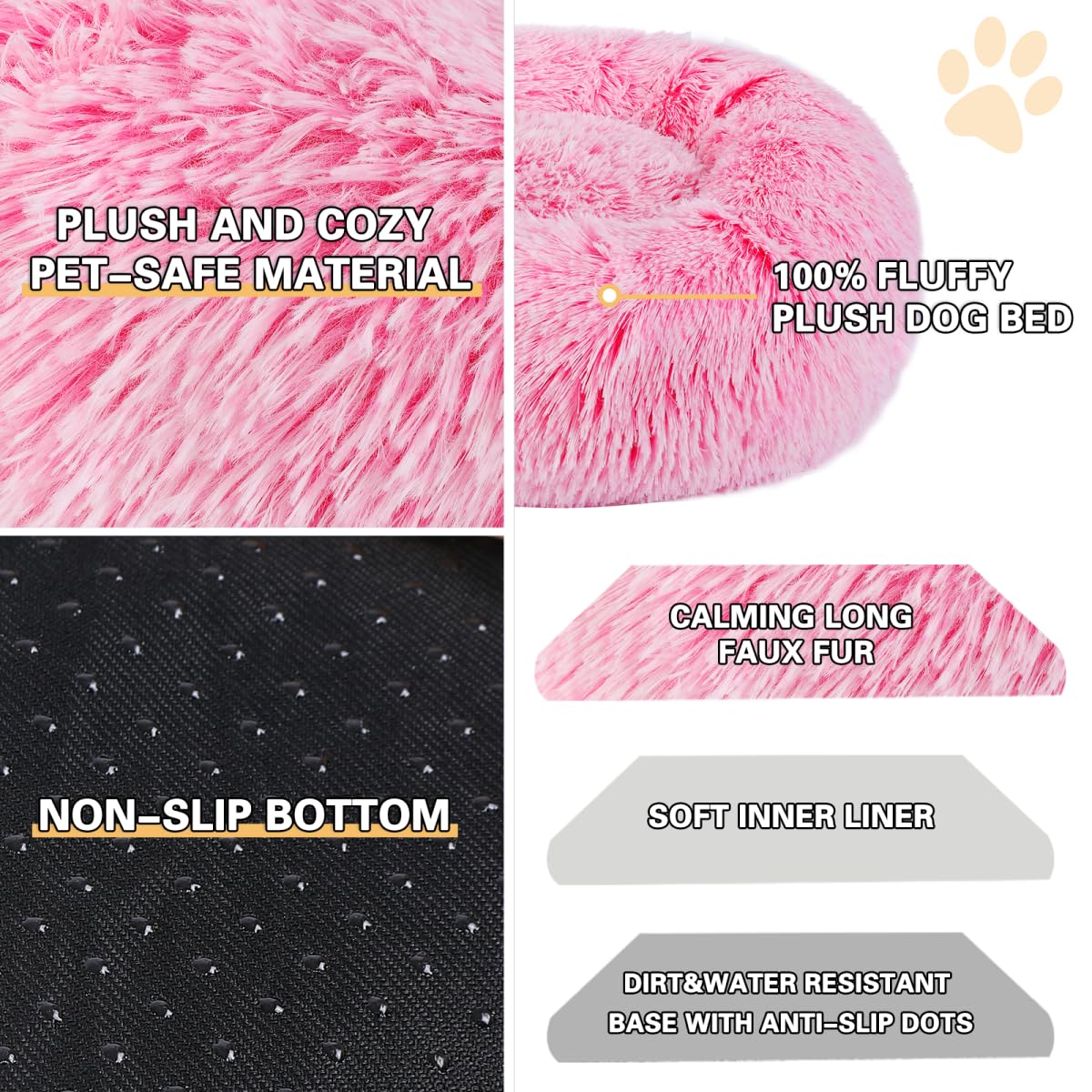 Belababy Dog Bed Small Medium with Removable Cover, Washable Dog Cat Donut Bed - Image 2