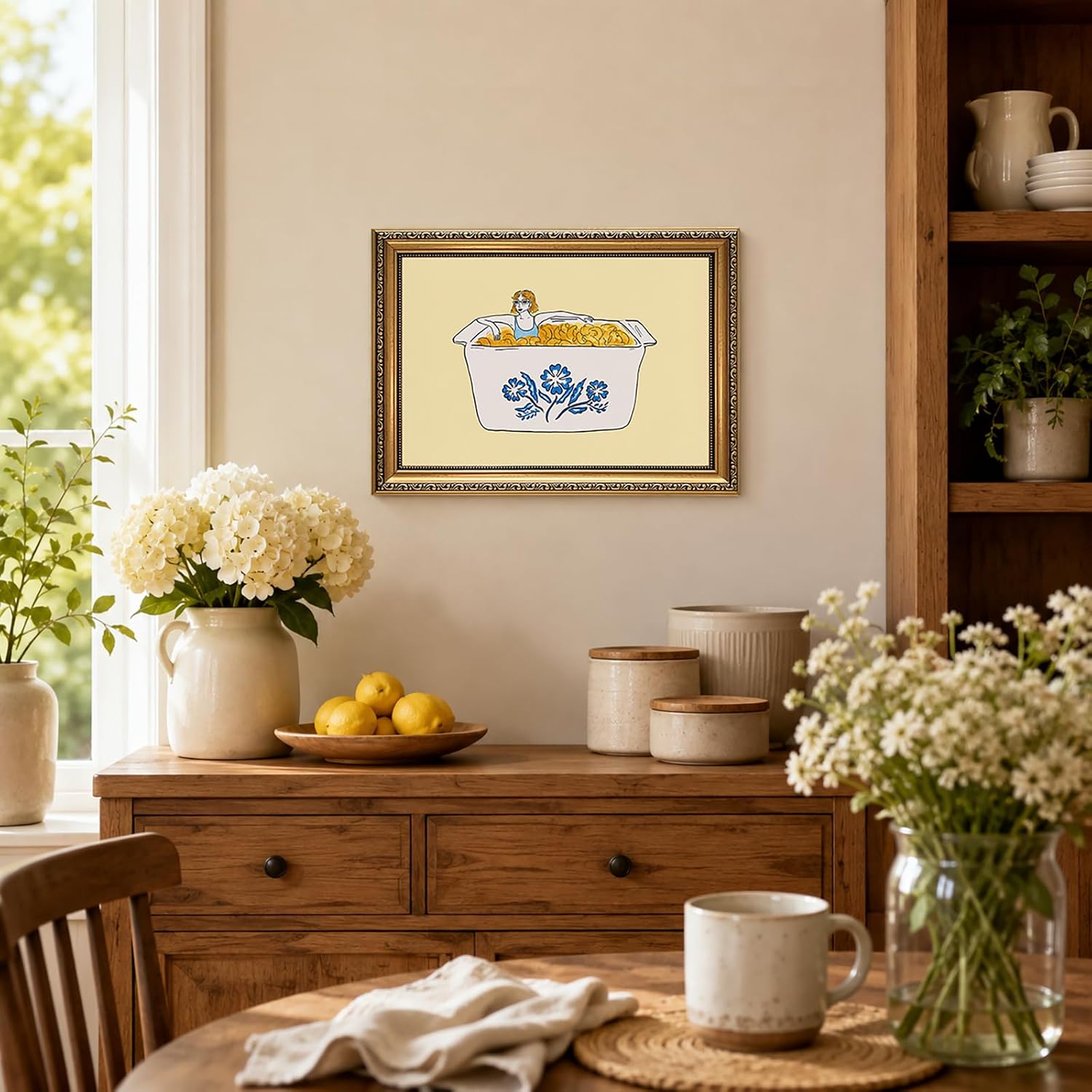 Whimsical Kitchen Wall Art Vintage Gold Framed Mac and Cheese Wall Decor image 3