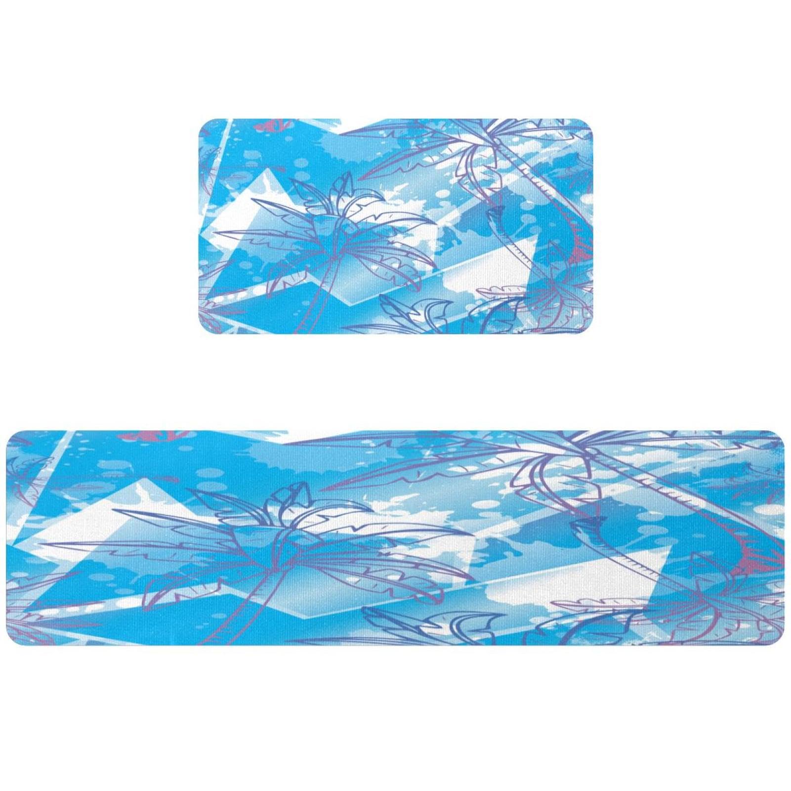 Alfombra de cocina azul de palmera absorbente set de 2 alfombrillas lavables VAPOKF