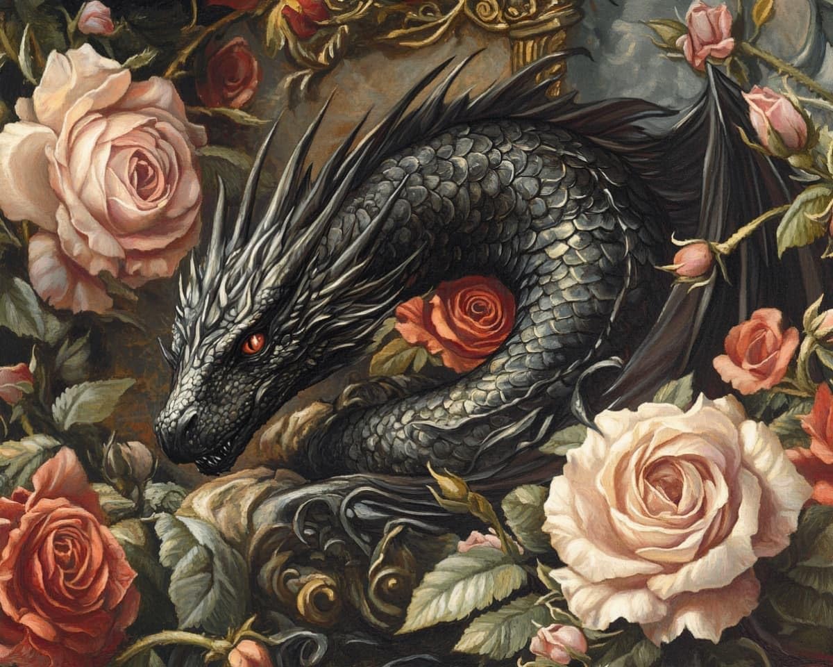 AxiangziK Stamped Cross Stitch Kits 16x20in,Black Dragon and Flowers Pre-Printed 11CT Fabric DIY Art Embroidery Kits Needlework Crafts,Home Wall Decor Gift for Adults Kids