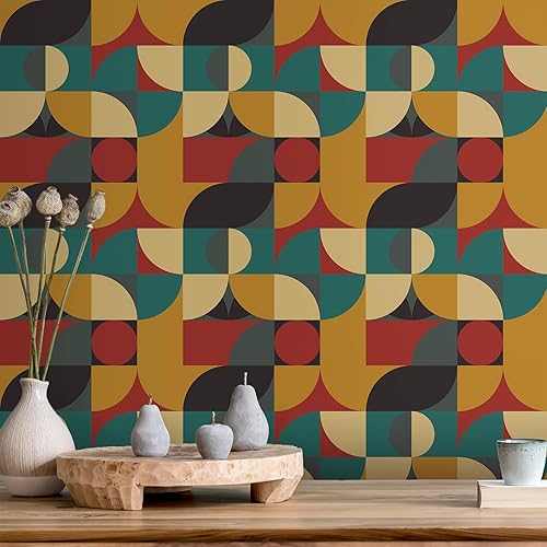 Miniatura 2 de CRE8TIVE Papel tapiz geométrico para despegar y pegar para dormitorio, baño, 12 x 118 pulgadas, papel tapiz artístico abstracto geométrico,