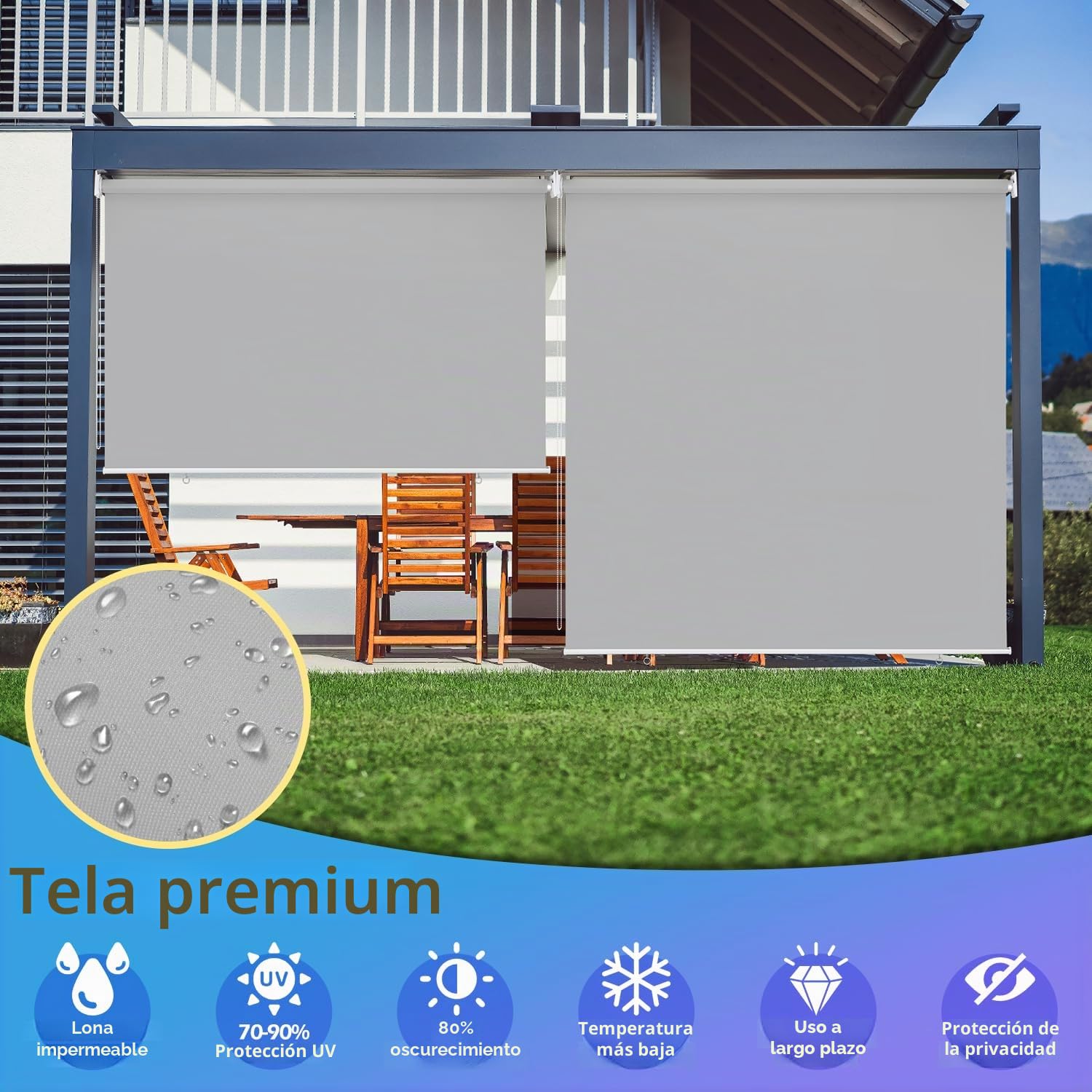 Ikodm Toldo Vertical de 140 x 240 cm, protección Solar, protección contra el Viento, Estor Lateral, sombreado, Resistente a la Intemperie, para Balcones, terraza, Gris Claro