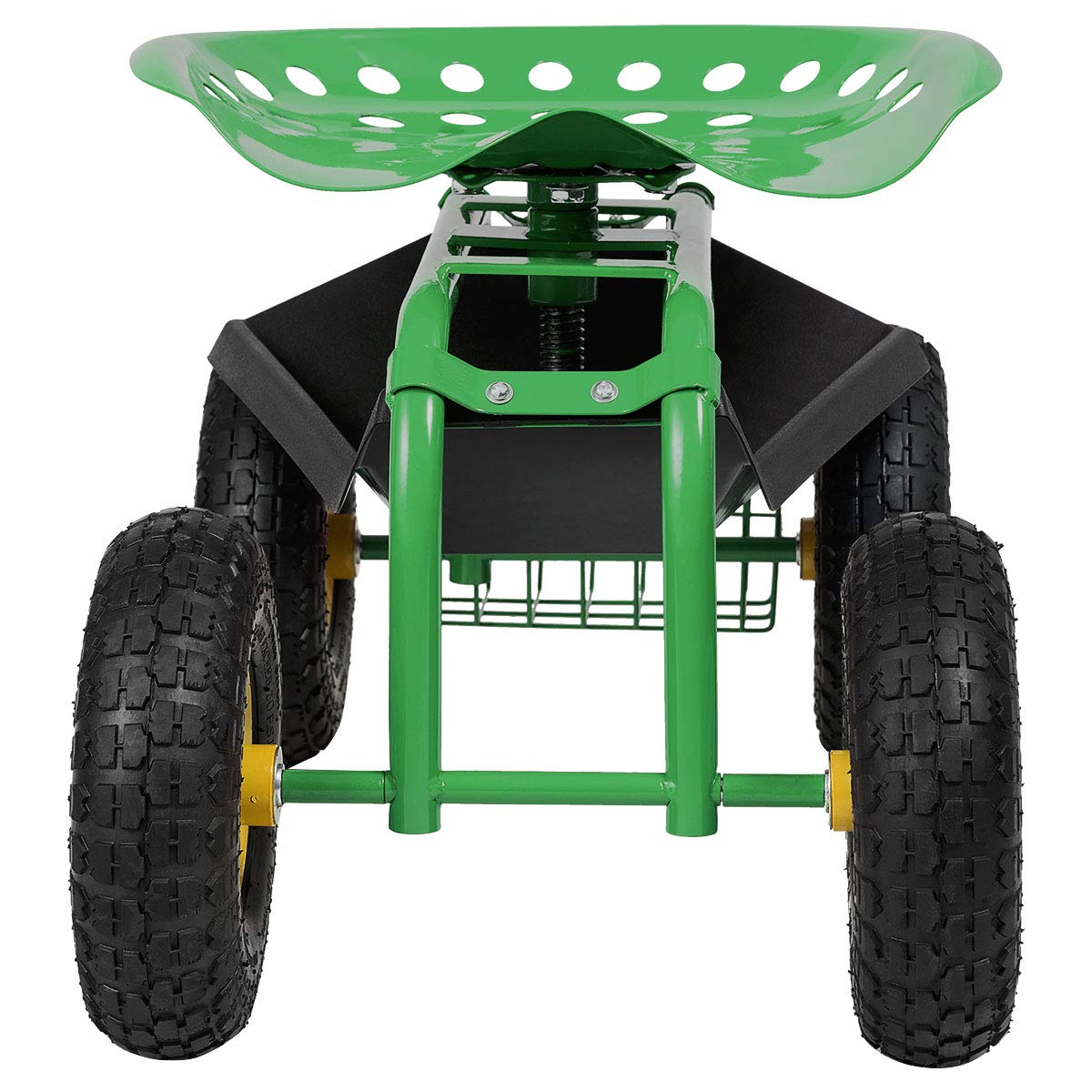 RELAX4LIFE Rollsitz mit Ablage & Korb, Gartensitz mit 4 Rädern, Gartenrollsitz 360 ° Drehbar & Höhenverstellbar 46-53cm, Fahrbarer Arbeitssitz, bis 150kg Belastbar, für Gartenarbeit Autopflege(Grün)