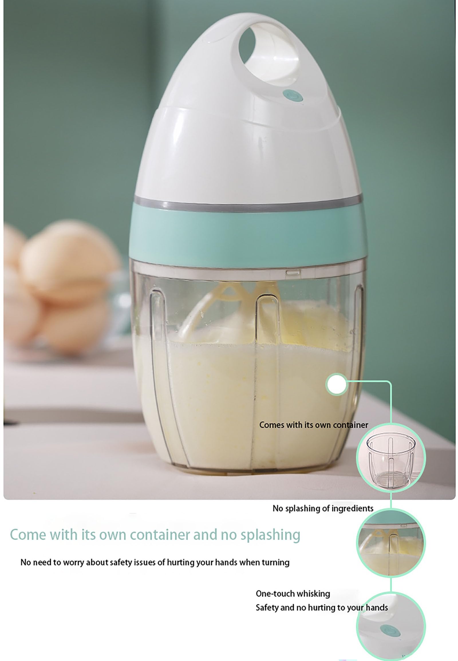 Batidora de Huevos y espumador de Leche eléctrica, batidora de Pedestal Manos Libres para batir Huevos, Crema, café y más – Batidora portátil Recargable para Bebidas y Espuma