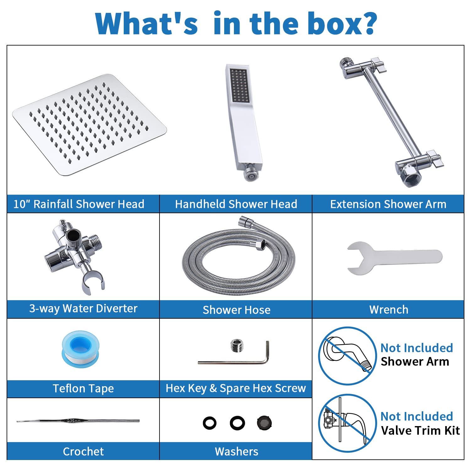G-Promise All Metal Dual Square Shower Head Combo | 10" Rain Shower Head with Handheld | 71" Long Flexible Hose | Smooth 3-Way Diverter | Adjustable Extension Arm - A Bathroom Upgrade