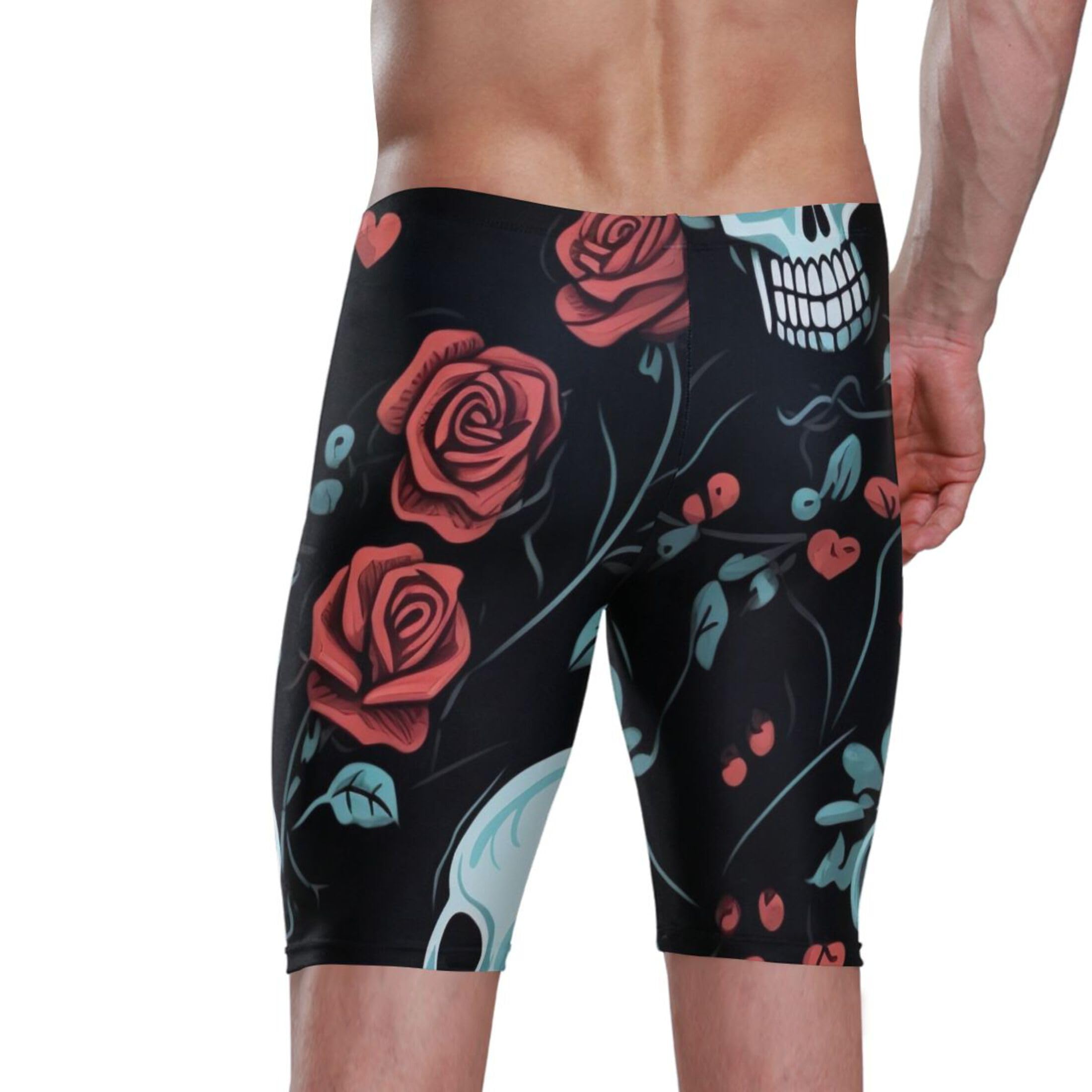 Sugar Skull Skeleton Gothic Flowers Men's Swim Jammers Swimsuit M B0400692