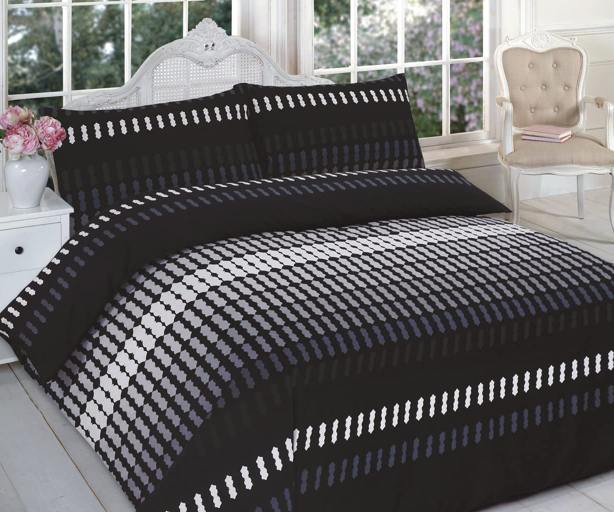 oceanevo® Printed Duvet Covers with Pillowcases Polycotton Soft Luxurious Quilt Cover Reversible Bedding Sets (Single, Elliot Black)