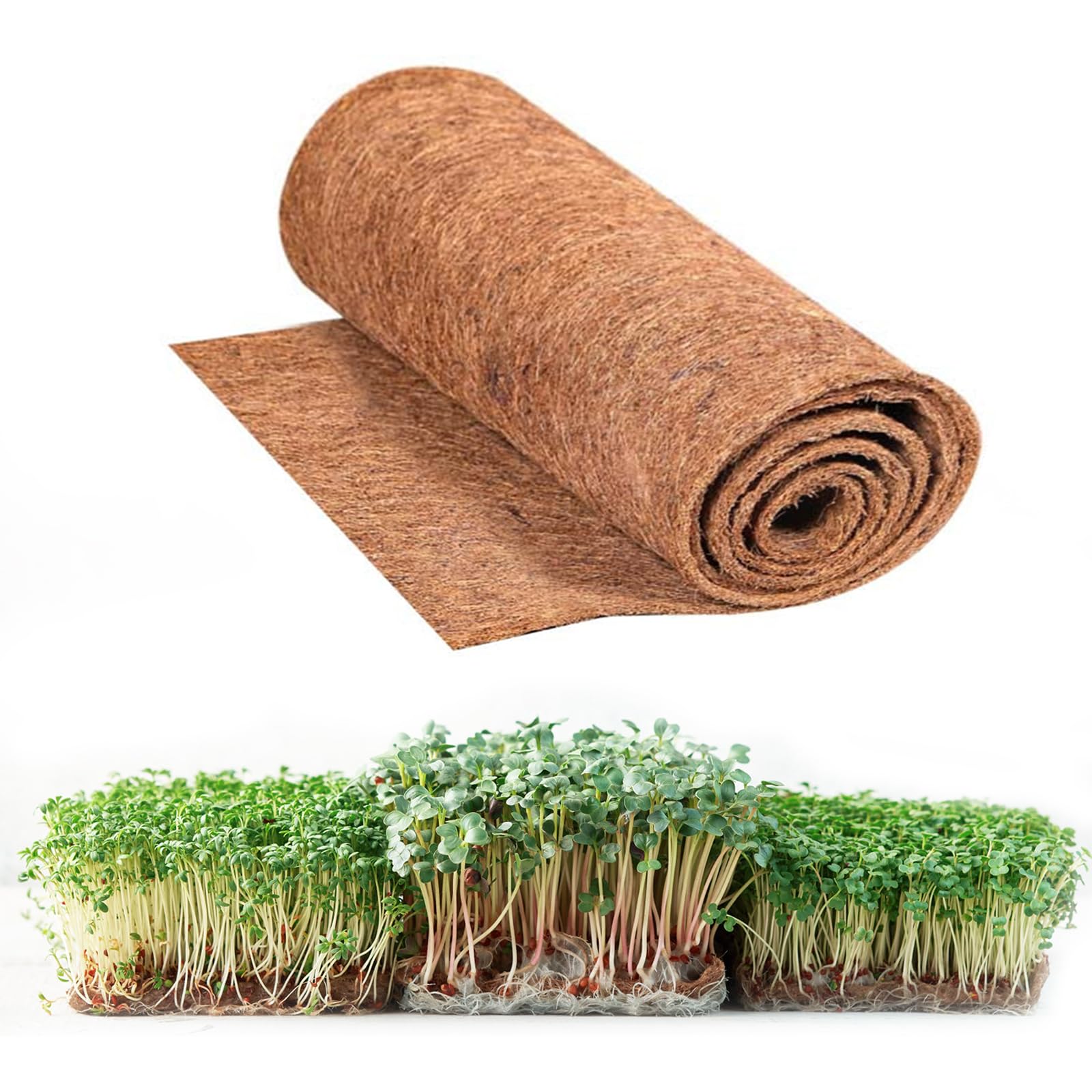 25x400cm Kokosmatte Pflanzen,Microgreens Anzuchtmatte Sprossenpads Hydrokultur Pflanzpads Wachstumsmatten für Pflanzer Fenster Kasten Blumenkorb Garten Tierische Haustiermatte