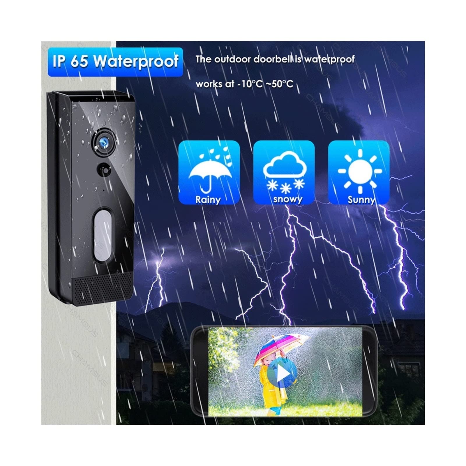 Bezprzewodowy Dzwonek Do Drzwi, Wideodomofon Kamera WiFi Zewnętrzna wodoodporna bezprzewodowa kamera do drzwi Smart Home Mini dzwonek Wideo HD