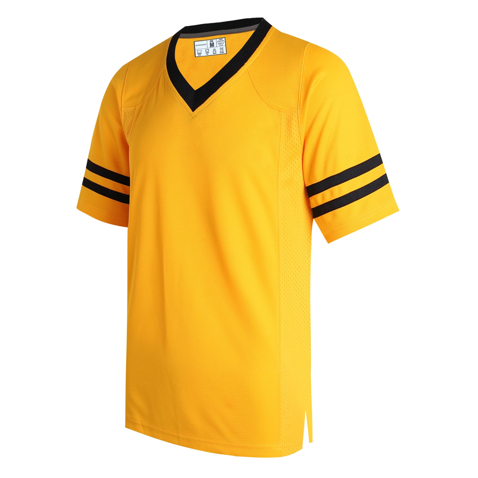 dolessismore Yellow Blank Football Jerseys for Men Women Family Party Gift Workout Tops Sports Uniforms Athletic Shirts Cool Outfits Black Stripe-Yellow Jersey,Men Size Large