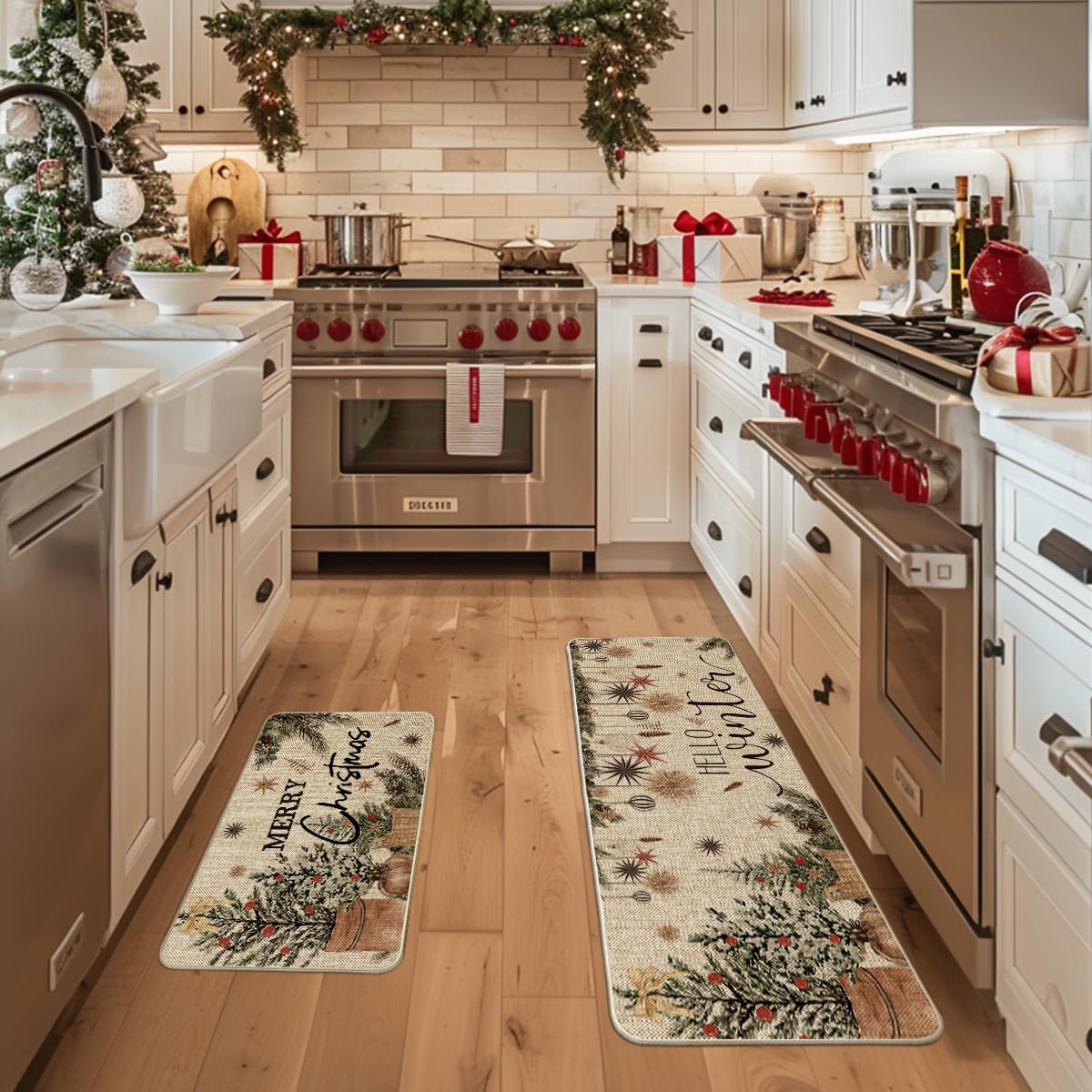 Artoid Mode Alberi - Set di 2 tappeti da cucina con pigne di pino, per interni ed esterni, 43 x 73 e 43 x 118 cm