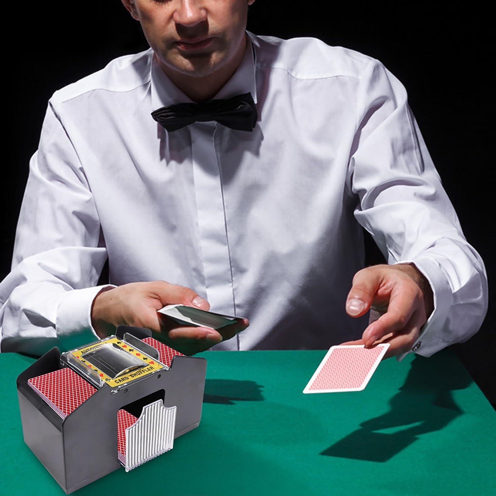 OVARIA Mescolatore di Carte Automatico Portatile, Macchina for rivenditore di Carte elettrica Supporta Vari metodi di Gioco Personalizzati for Mazzo di Carte da Gioco, Uno, Poker