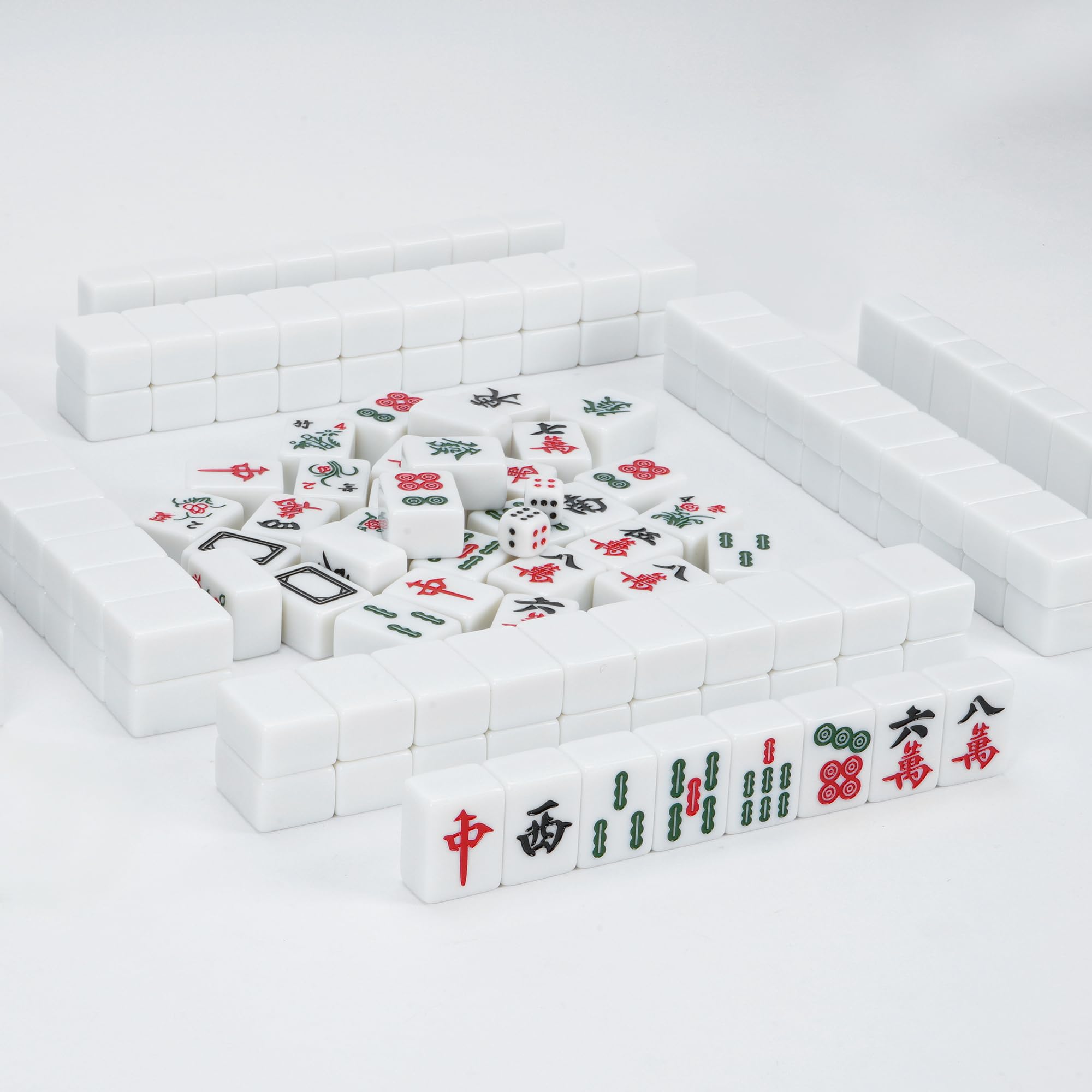 Nisorpa Juego de Majong chino de 40 x 30 mm, juego Mah Jongg de estructura sólida, juego de 144 piezas de azulejos grandes de Mahjong, juegos completos de Majong para viajes, fiestas, juego familiar