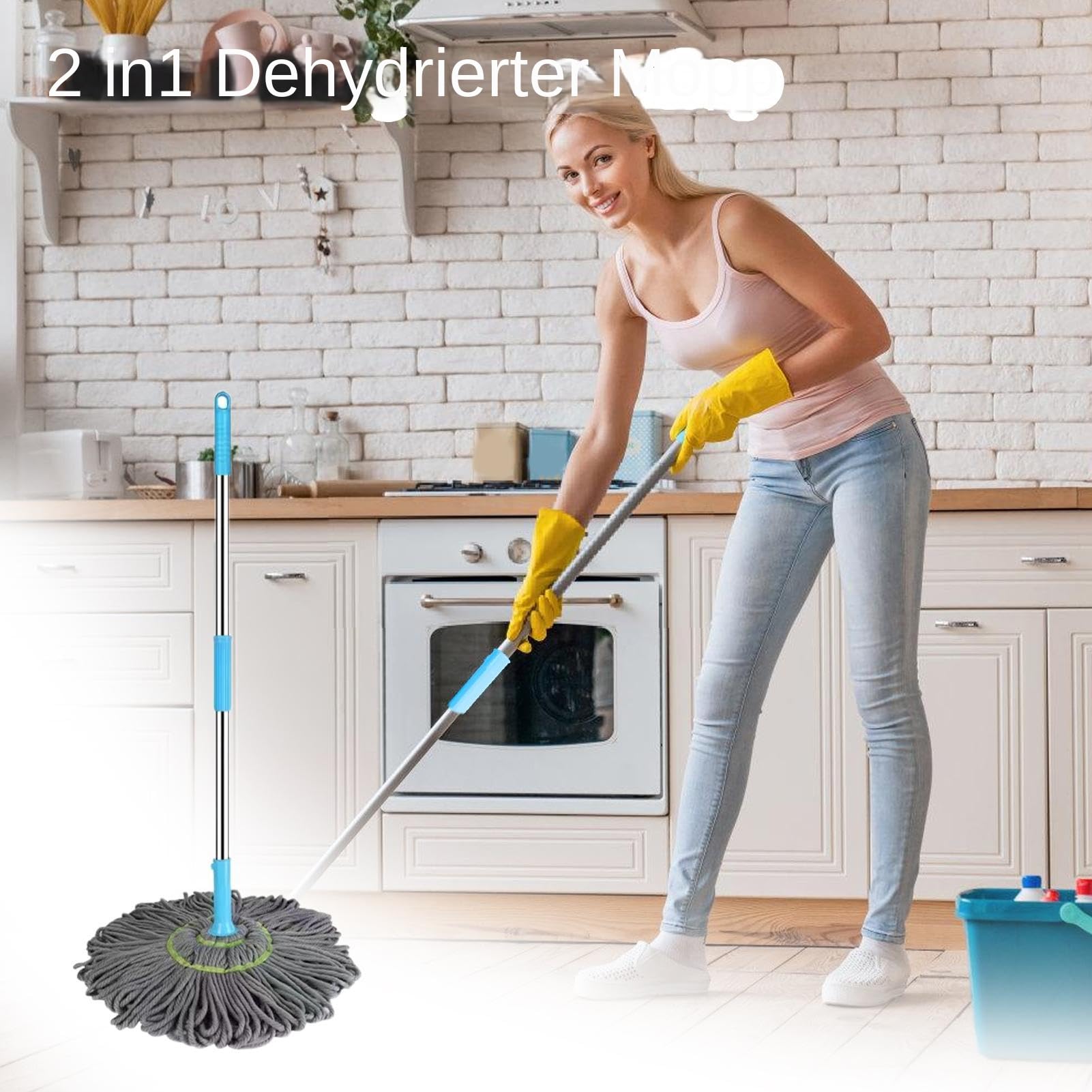 Fregona de fibra fina, mopa ajustable, cabezal deshidratado giratorio