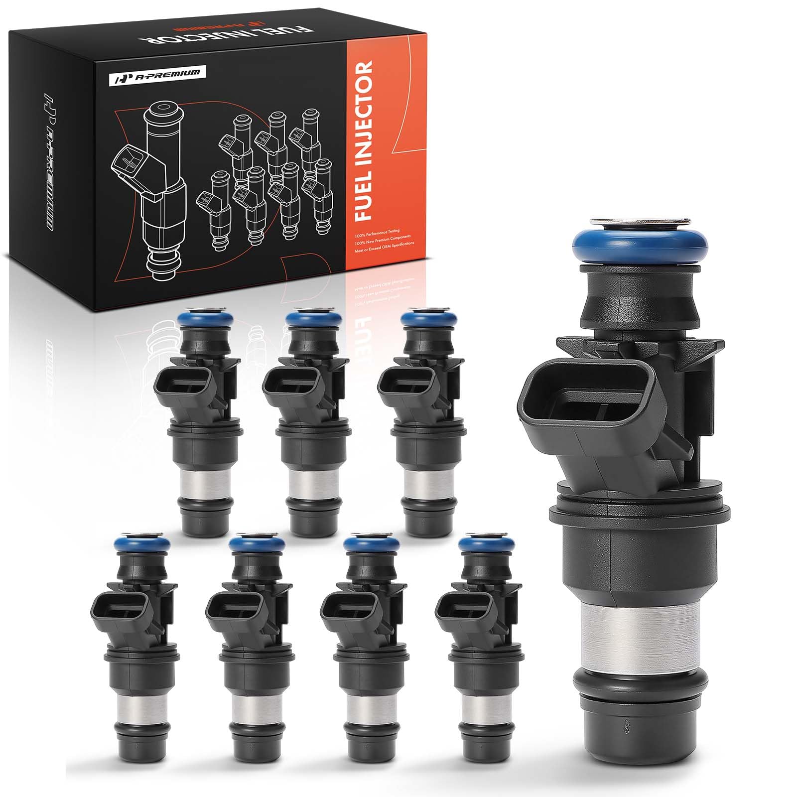 A-Premium Set of 8 Fuel Injector - Compatible with Chevy, GMC, Cadillac Vehicles - 4.8L 5.3L 6.0L - Silverado 1500 2500 3500 Tahoe Suburban Sierra Yukon Savana Envoy Escalade - Replace Part 17113698