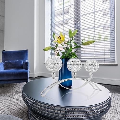 Miniatura 4 de Portavelas de cristal de 3 brazos centros de mesa de mesa de comedor gabinete de bufé decoración del hogar centros de mesa portavelas de pilar