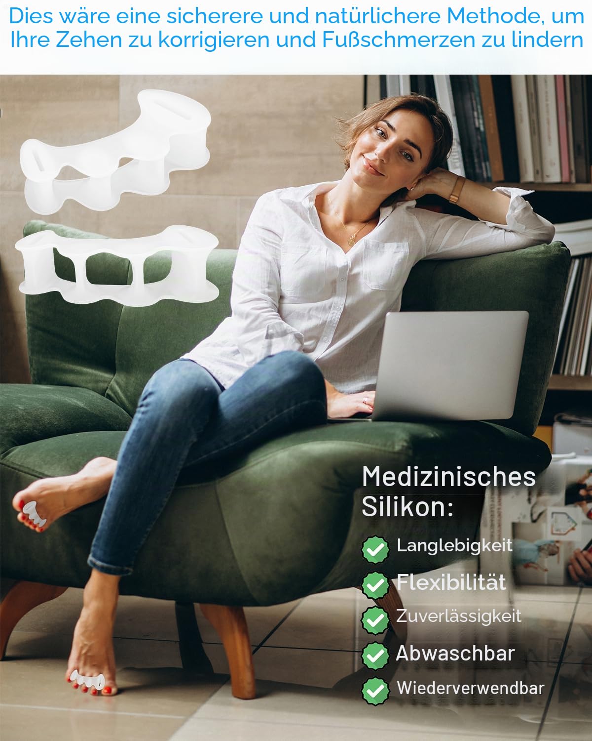 PGRODE 2 Paar Ballenzeh-Zehentrenner aus Silikon für Füße Damen Herren zur Korrektur ihrer Zehen, Gel-Zehenspreizer Zehenstrecker für Hammerzehe, gelockt (L, 2 fest + 2 weich)