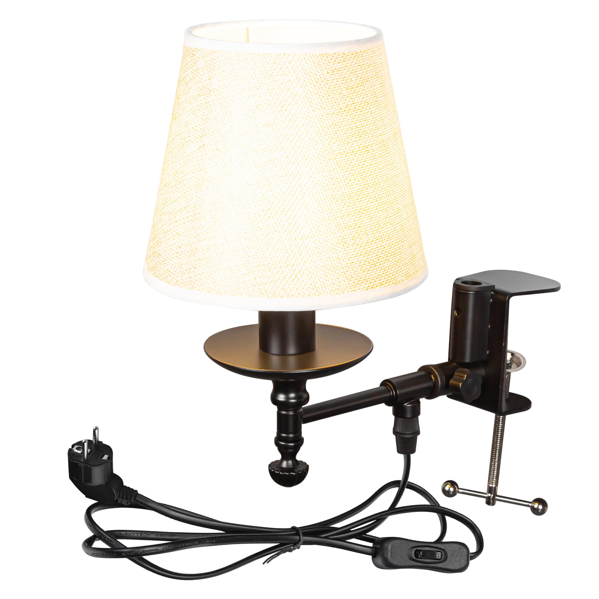 Retro Klemmleuchte,1 Packung Leselampe mit 2,5 m Kabel, Leinenfarbe Nachttischlampe,Augenpflege Schreibtischlampe für Büro Heimgebrauch, E14 Lampenhalterung - B2SJBDJZ2