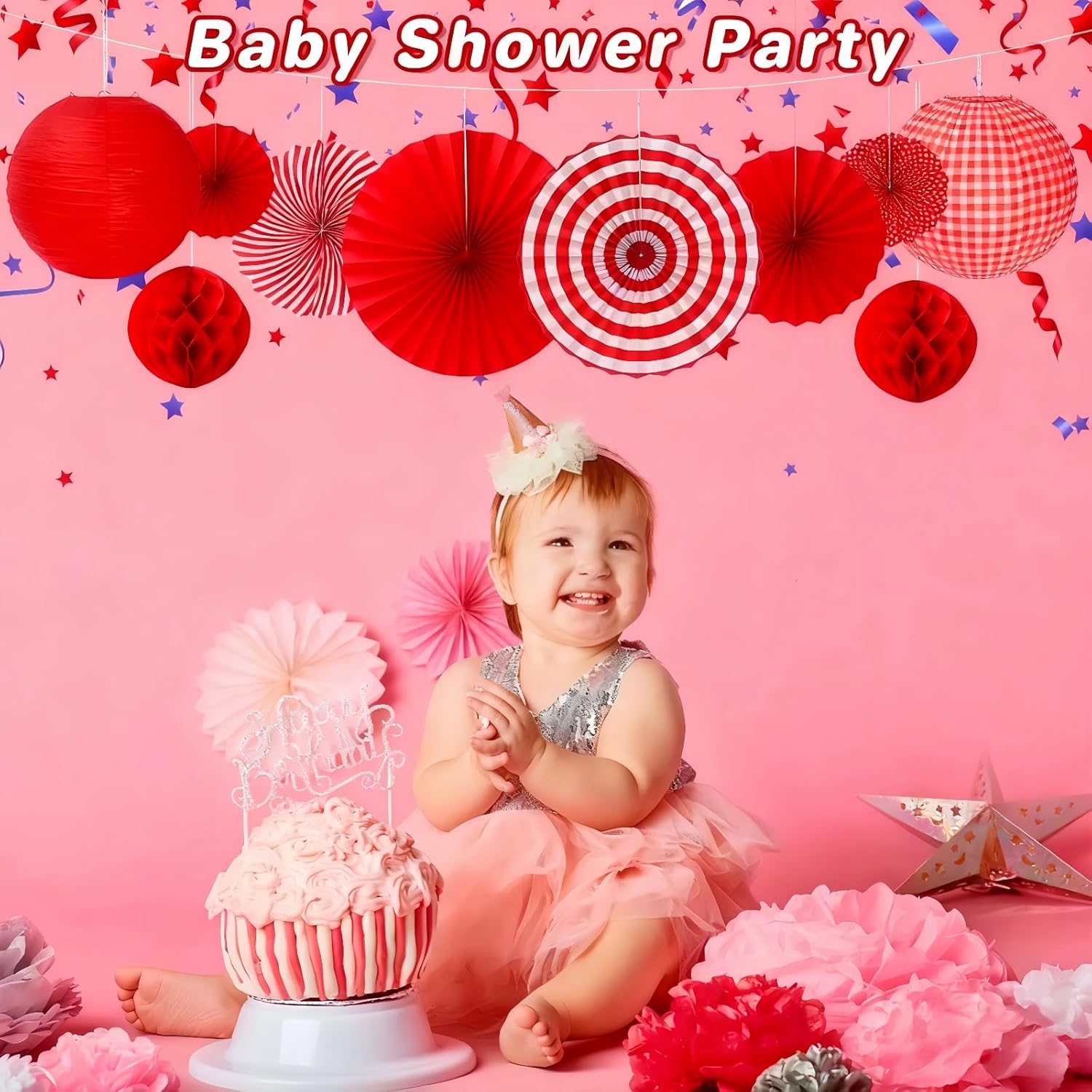 20 PCS Red Party Decorations Kit,Red and White Hanging Paper Lanterns,Round Paper Fans Honeycomb Balls for Birthday Wedding Graduation Picnic BBQ Baby Shower Pizza Party Lunar New Year Home Decor