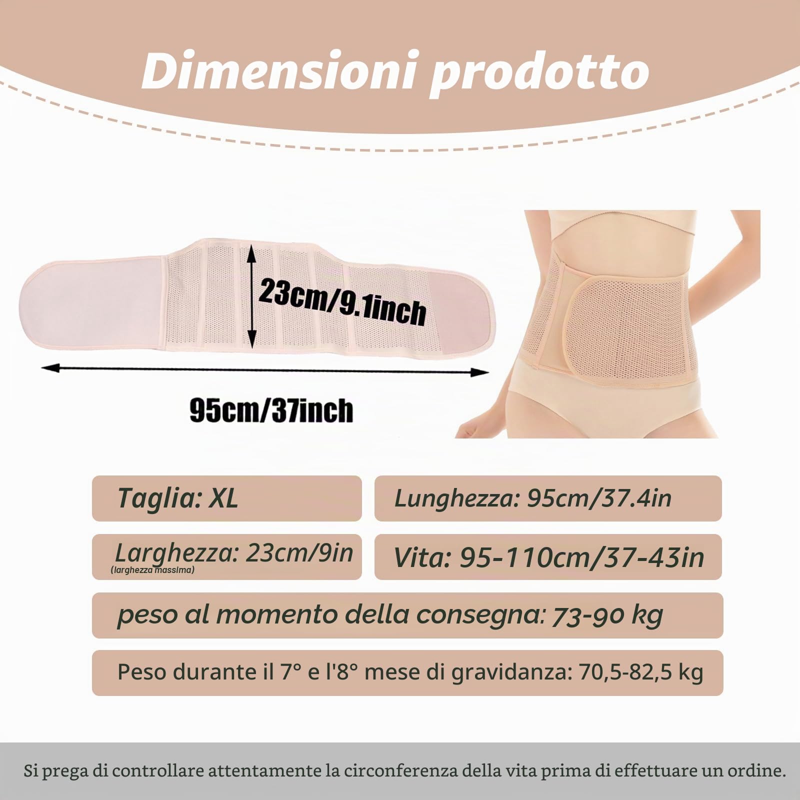 Fascia addominale post gravidanza, supporto regolabile dopo la nascita, traspirante, elastica (Beige)