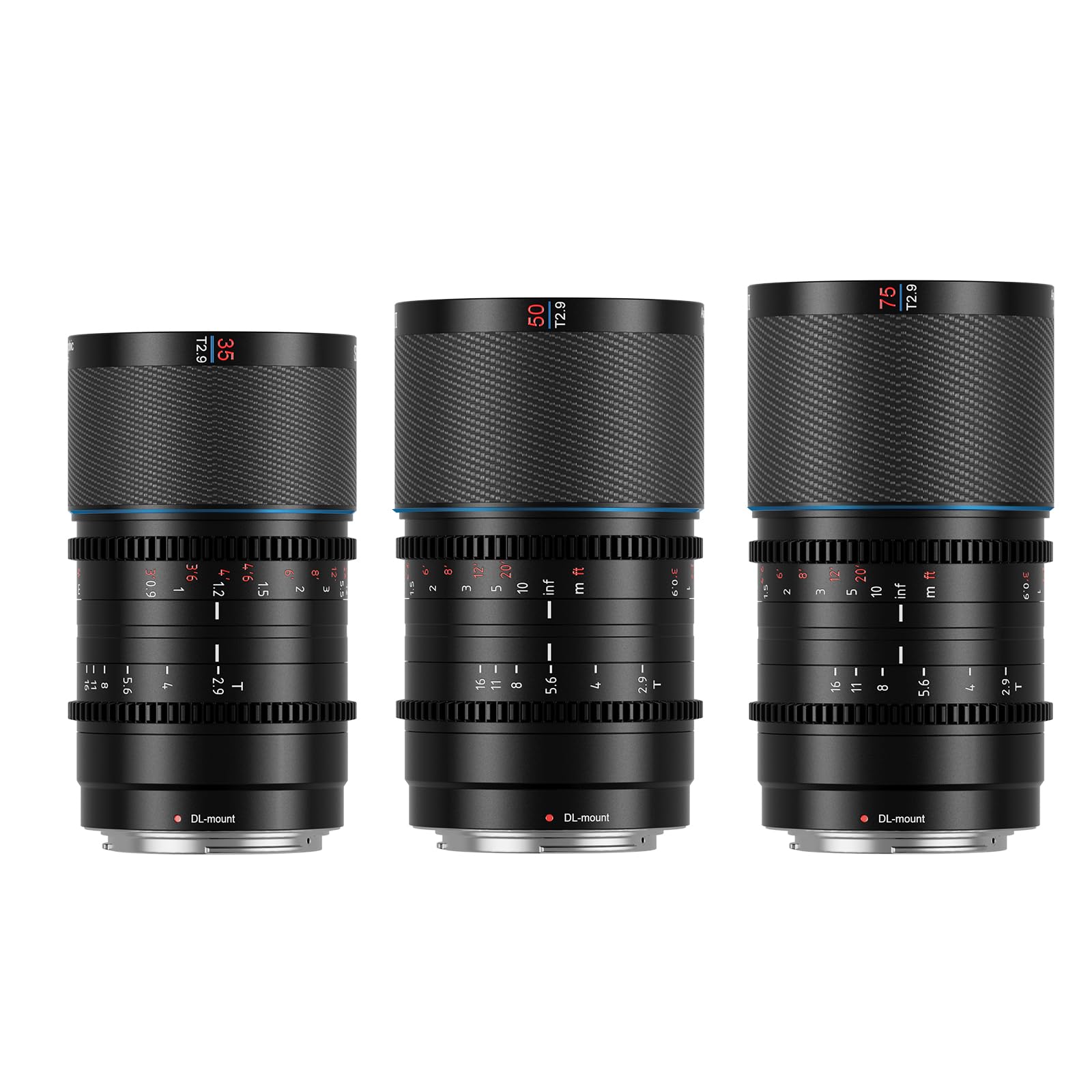 SIRUI Saturn 35mm, 50mm, 75mm T2.9 1.6X Full Frame Carbon Fiber Anamorphic Lens, Cine Lens for DL Mount Cameras, Less Than 500g (Blue Flare)