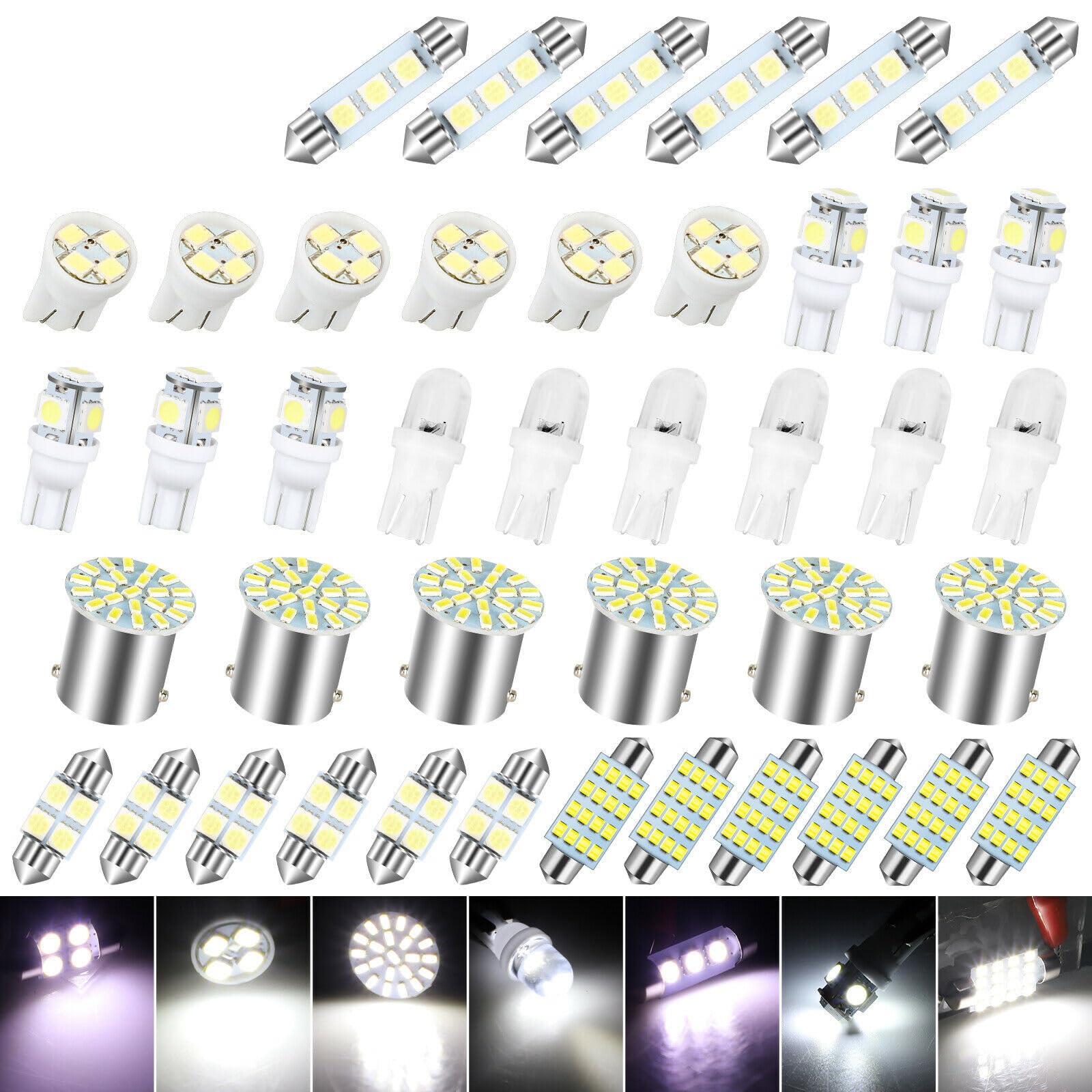 Car LED combination set 42PCS T10 width indicator lights, dual pointed reading lights, license plate lights, indoor door lights Interior Car Lights, Dome Light Car Bulb Kit Set T10 31mm 41mm LED Inte