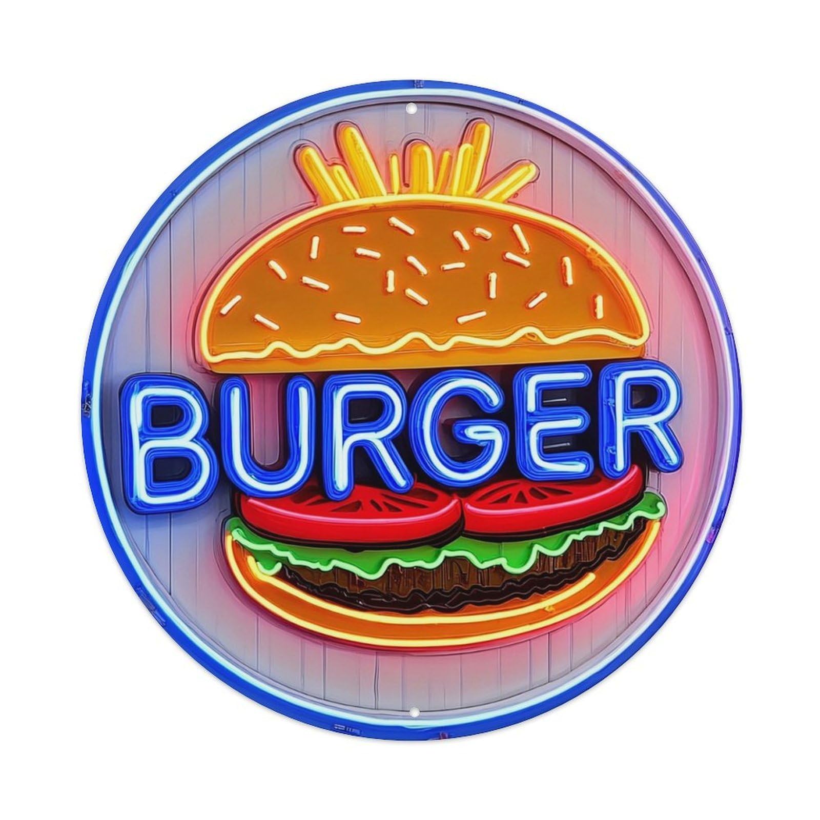Jdyansheng Vintage Neon Burger Sign Design Print Tin Sign Metal Poster Metal Signs For Home Man Cave Bar Cafe Kitchen Laundry Room Wall Decorations 8X8 Inches