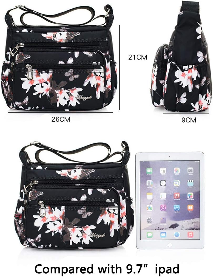 Nylon Floral Multi-Pocket Crossbody Purse Bags for Women Travel Shoulder Bag - Image 2