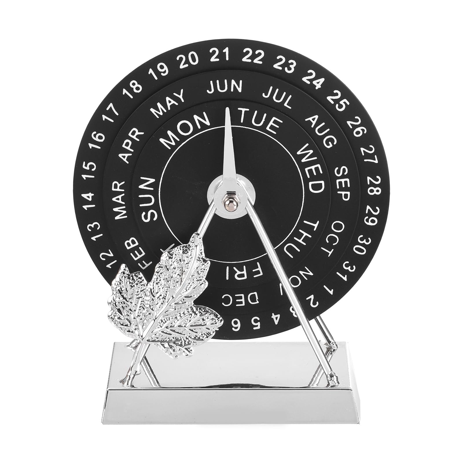 PATIKIL Perpetual Desk Calendar, Metal Rotatable Desk Calendar Leaf Pattern Vintage Style Perpetual Calendars for Home Office Decor Reusable Date Month Week Display, Black