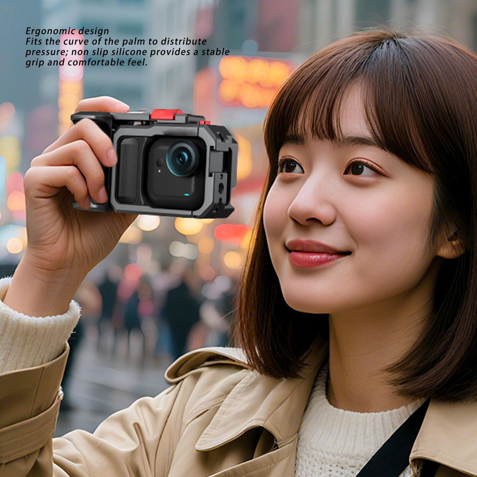 Kit Street Grip, Gabbia per Fotocamera in Lega di Alluminio con Protezione Antiurto e Impugnatura in Silicone per Go Ultra, con Supporto per Fredda e Cinturino da Po