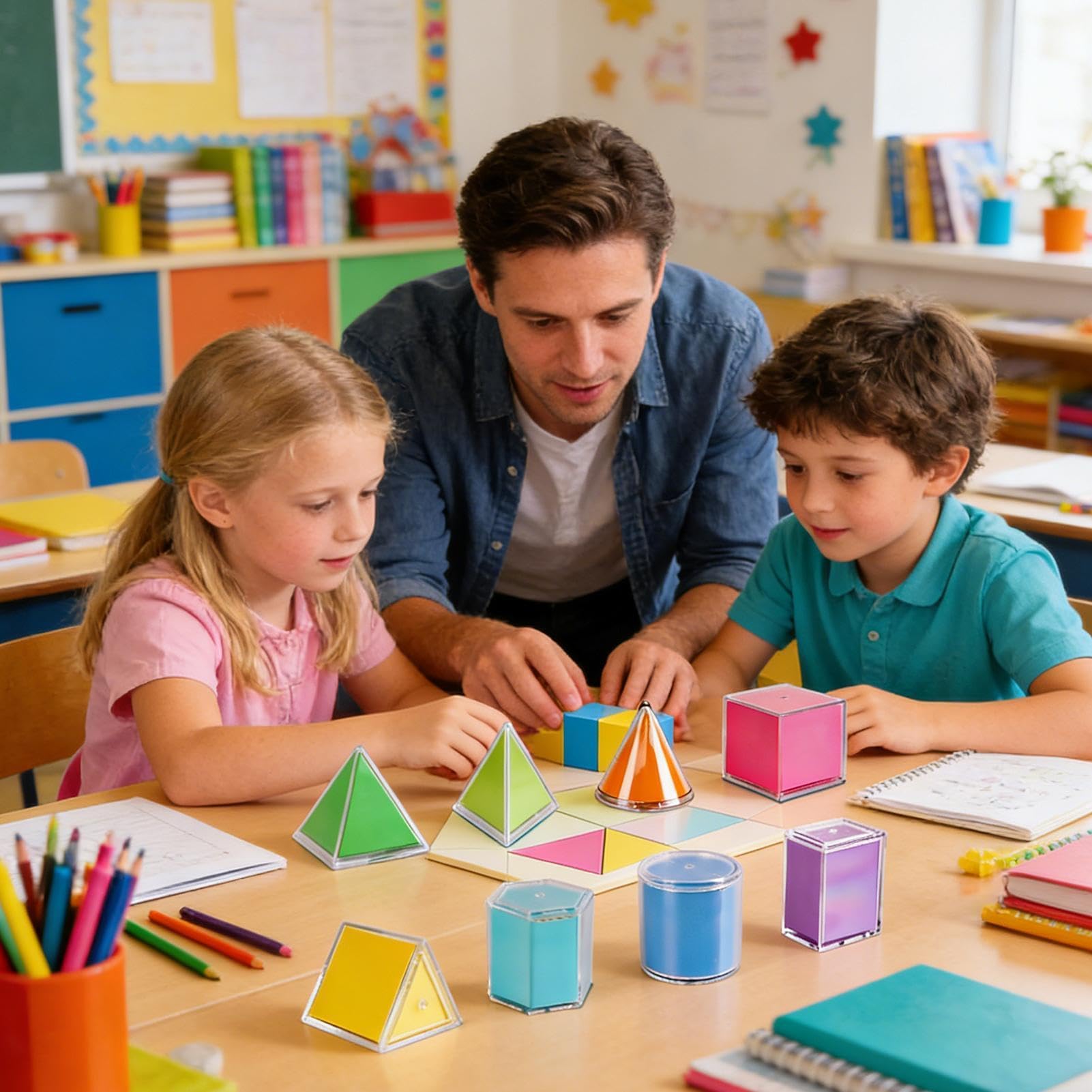 Zestaw kształtów geometrycznych 3D, matematyka manipulacyjna , 8-częściowy zestaw narzędzi do nauczania ręcznego, edukacji w przedszkolu, szkole, w domu, wczesnej nauce, wizualnej pomocy