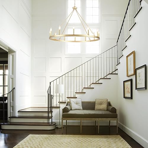 Miniatura 3 de Candelabro dorado para comedor, lámpara de rueda de carro, redonda, industrial, moderna, de granja, para comedor, vestíbulo, cocina, isla,