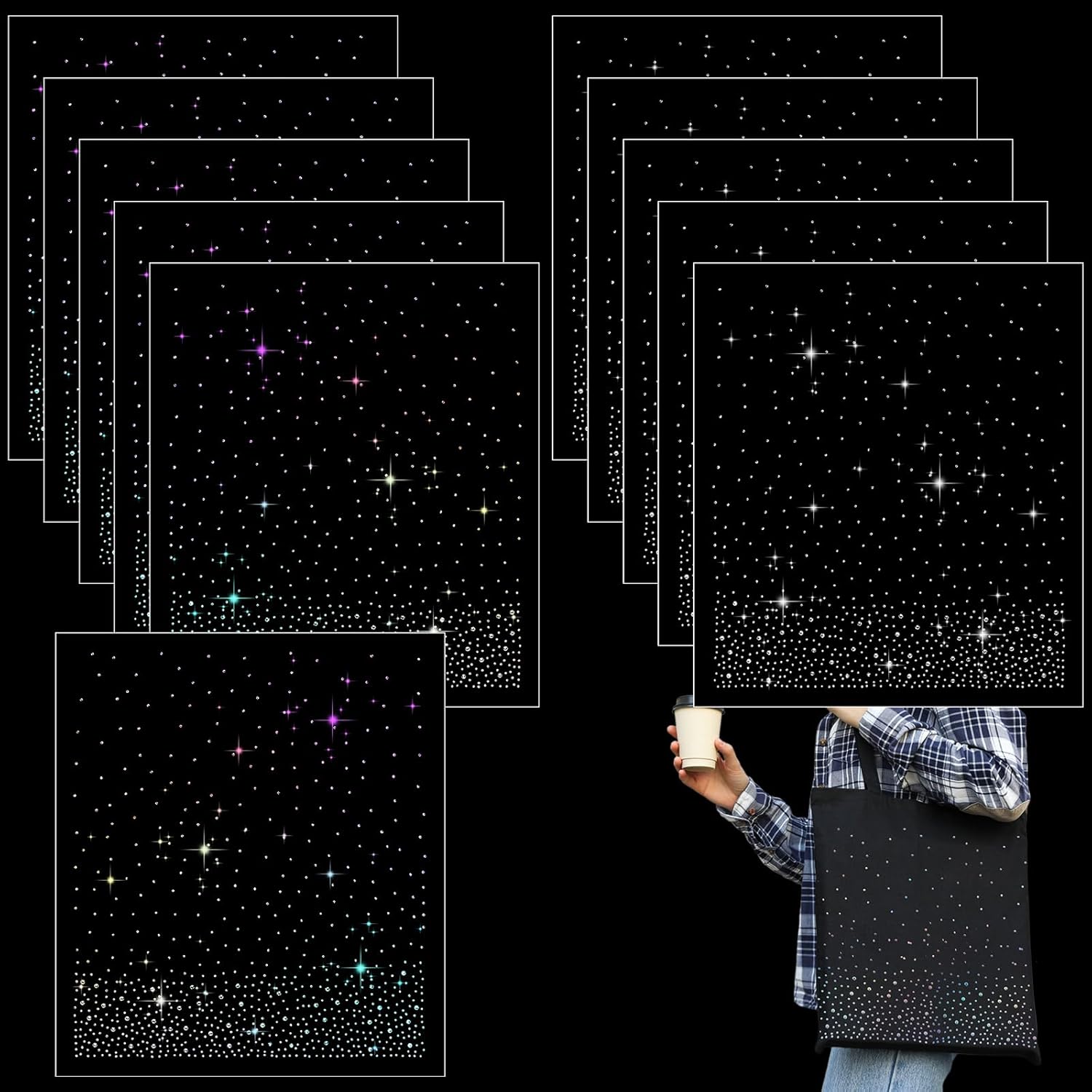 Glenmal 12 Sheet Iron-on Rhinestone Sheets Crystal Transfers Glitter Hotfix Rhinestone Decals Hot Melt Patches for Clothing Craft DIY Decor(Fashion Style)