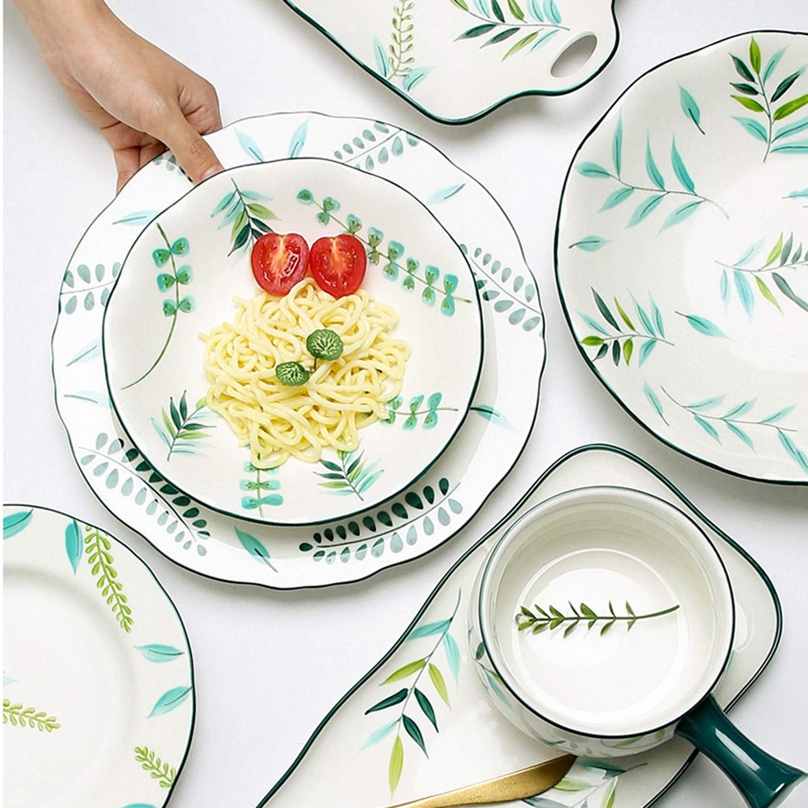 Talerze 14-częściowe ręcznie malowane rośliny Zestawy naczyń obiadowych Elegancki zestaw ceramicznych talerzy i naczyń Zestawy talerzy obiadowych w stylu wiejskim Zestawy talerzy obiadowych Talerze d