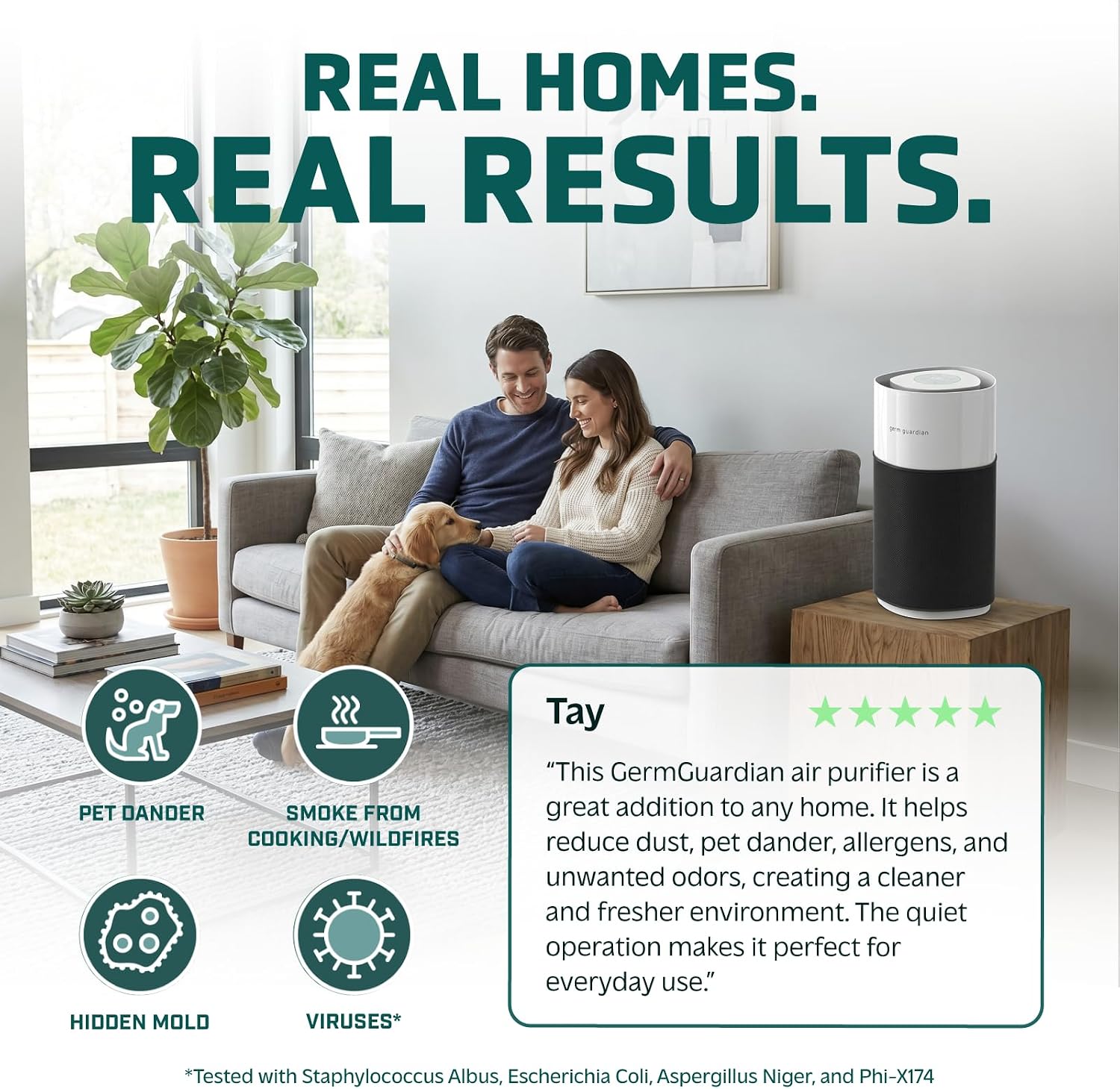 GermGuardian AirSafe+ XL Smart Air Purifier for Bedroom and Home - UV-C - WiFi and App Enabled - 360-Degree True HEPA Filter - Filters Pet Dander, Dust, Smoke - AQI Monitor - AC3250 - Black and White image 2