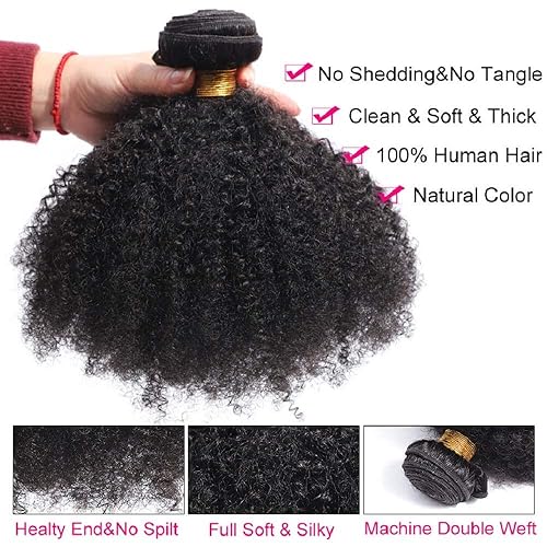 Miniatura 3 de Paquetes de cabello humano rizado afro mongol de 101214 pulgadas, 4B 4C Afro Kinkys a granel de cabello humano para mujeres negras, extensiones de