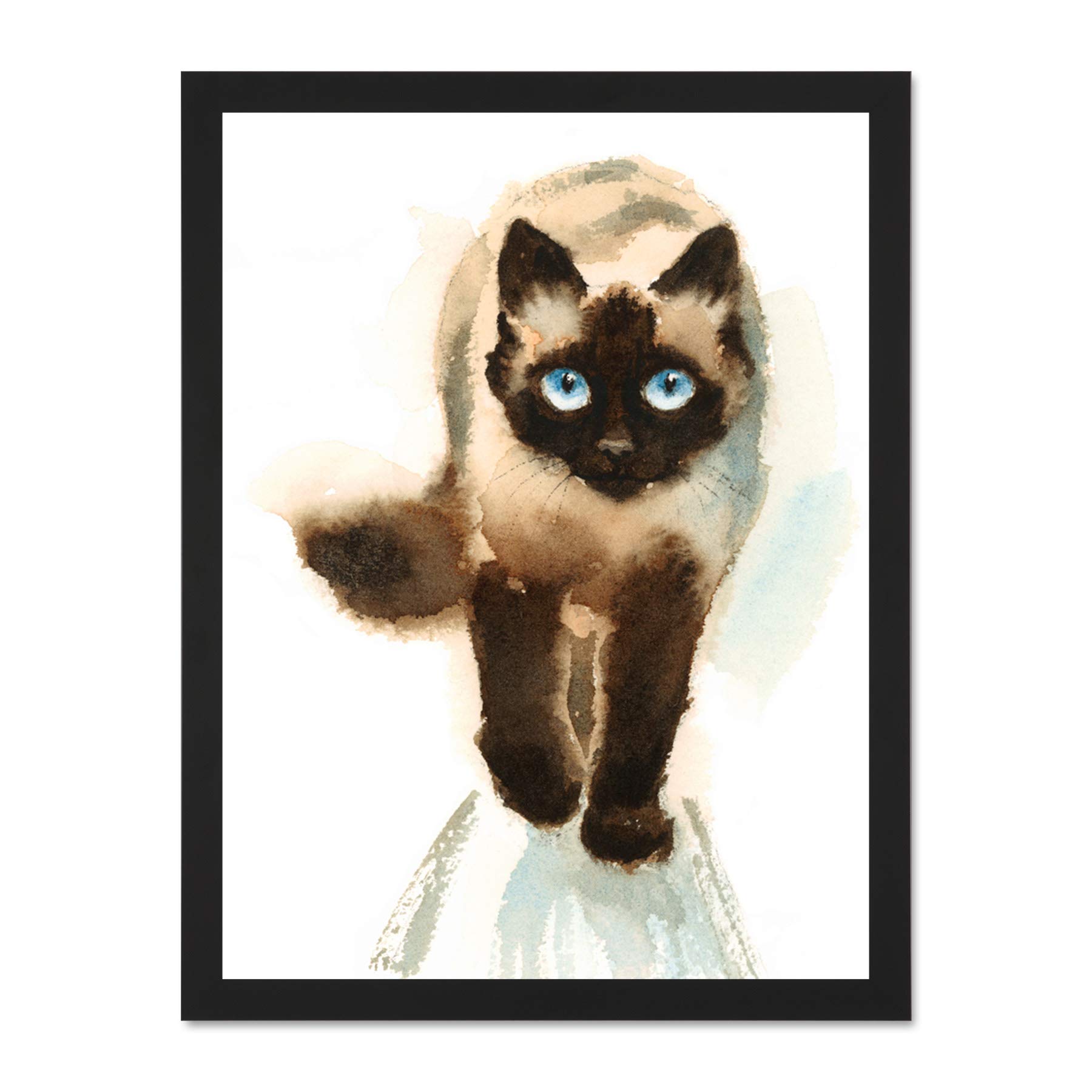 Wee Blue Coo Cat Ragdoll Walking Watercolour Large Framed Art Print Wall Poster 18x24 inch