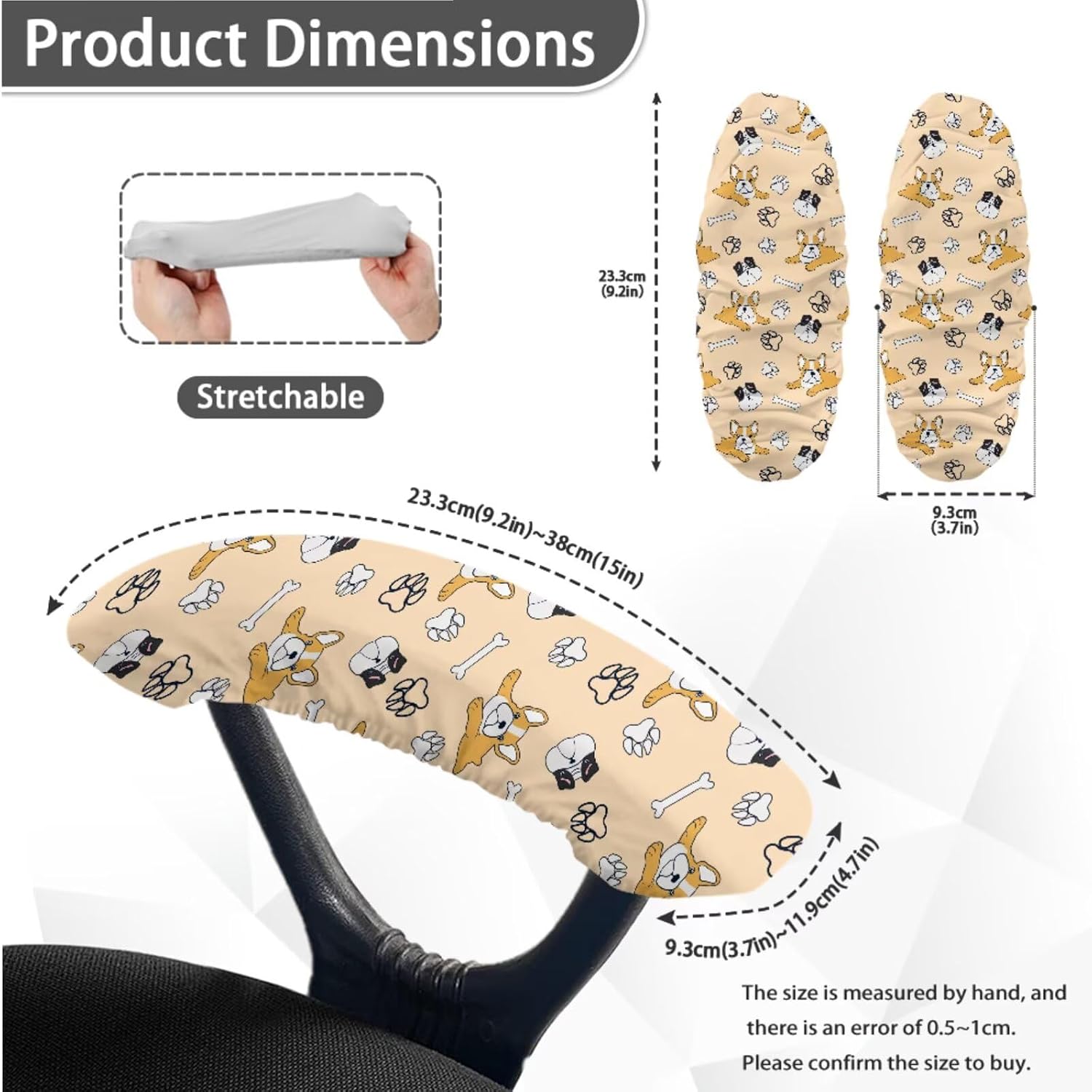 Office Chair Cover with Armrest Covers Cartoon Bulldog Paw Print Swivel Boss Chair Protector 4 Pcs Set Removable Washable Armchair Covers for Home Office Decoration
