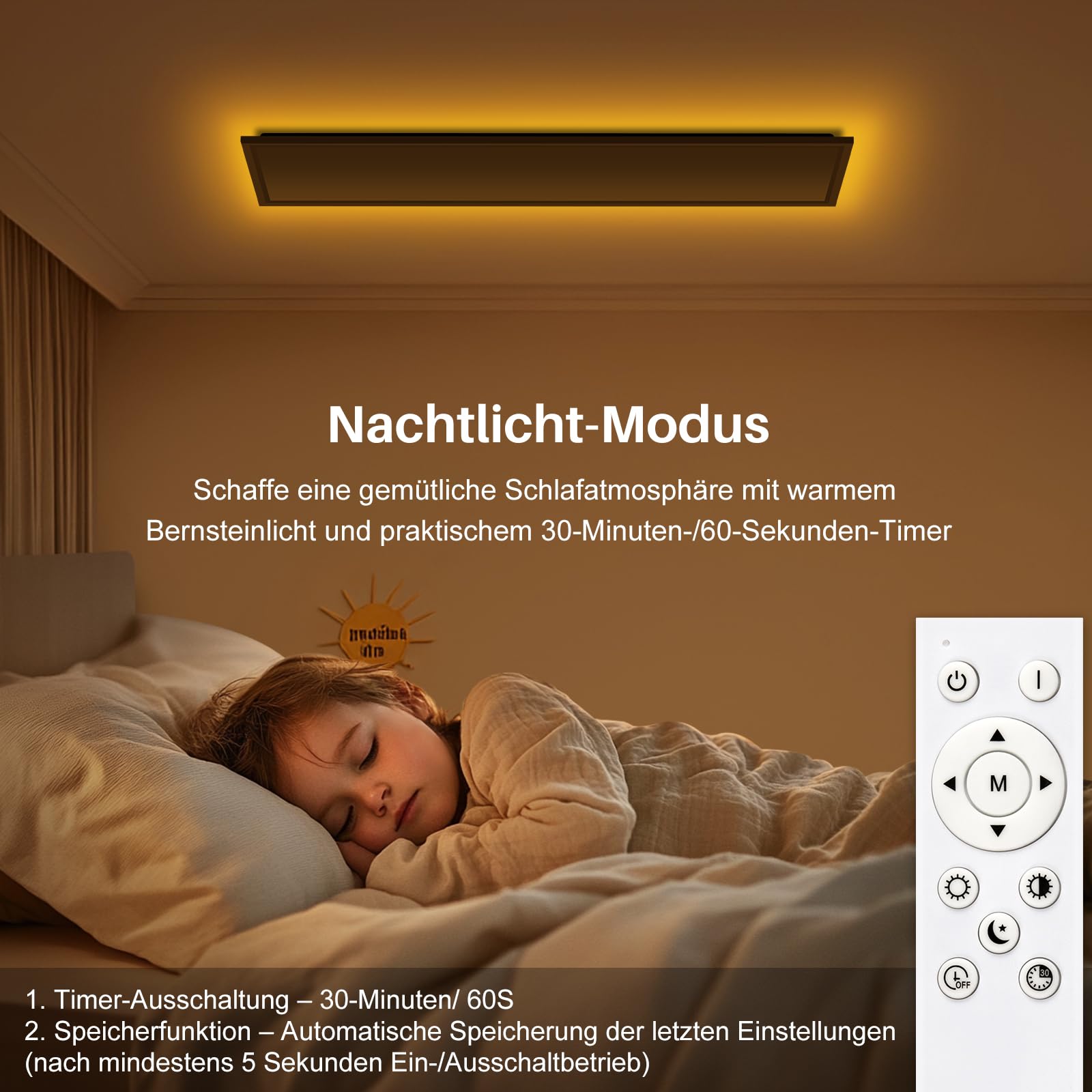 LED Deckenleuchte Dimmbar - LED Panel 120x30cm, 44W 4400LM Deckenlampe mit Fernbedienung 3000K-6500K - Nachtlicht Warm - Deckenleuchte Flach für Schlafzimmer Kinderzimmer Wohnzimme Küchenlampe
