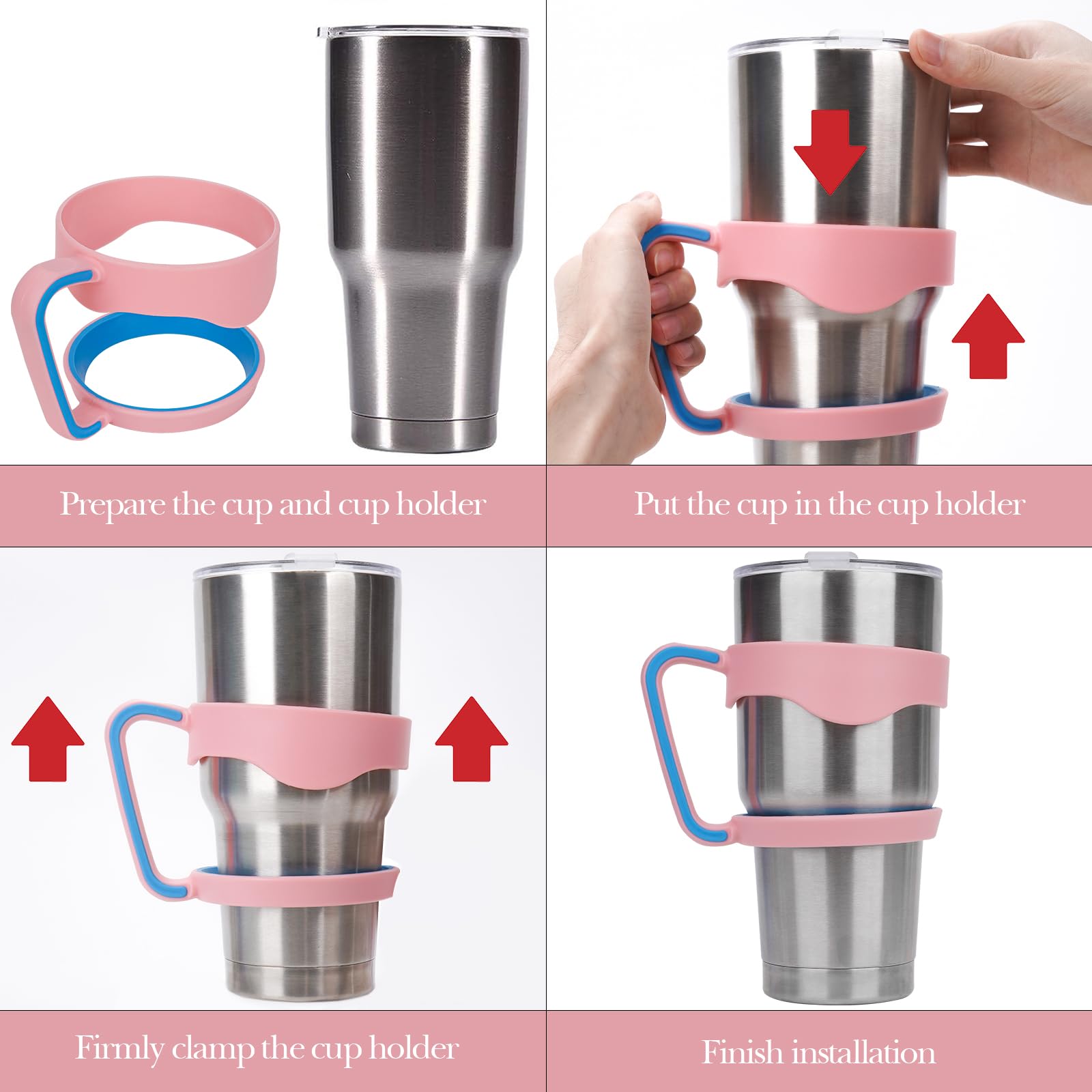 Linkidea Tumbler Handle Compatible with 30oz YETI Rambler, OZARK TRAIL Tumbler, Portable Anti Slip Travel Mug Grip, Pink - Image 4