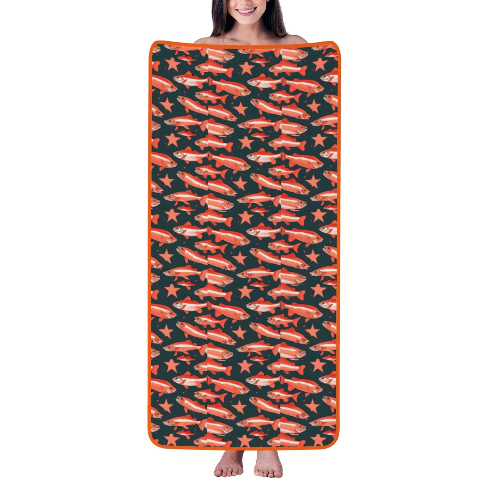 JBJGKHLP Salmon Print Women Men Couples Coral Velvet Bath Towel Ultra-Soft For Home Bathroom Travel