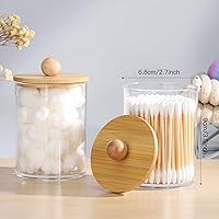 Vista 3 de OTOSTAR Juego de 4 dispensadores de soporte Qtip con tapas de bambú, accesorios de recipiente de plástico transparente, recipientes de boticario