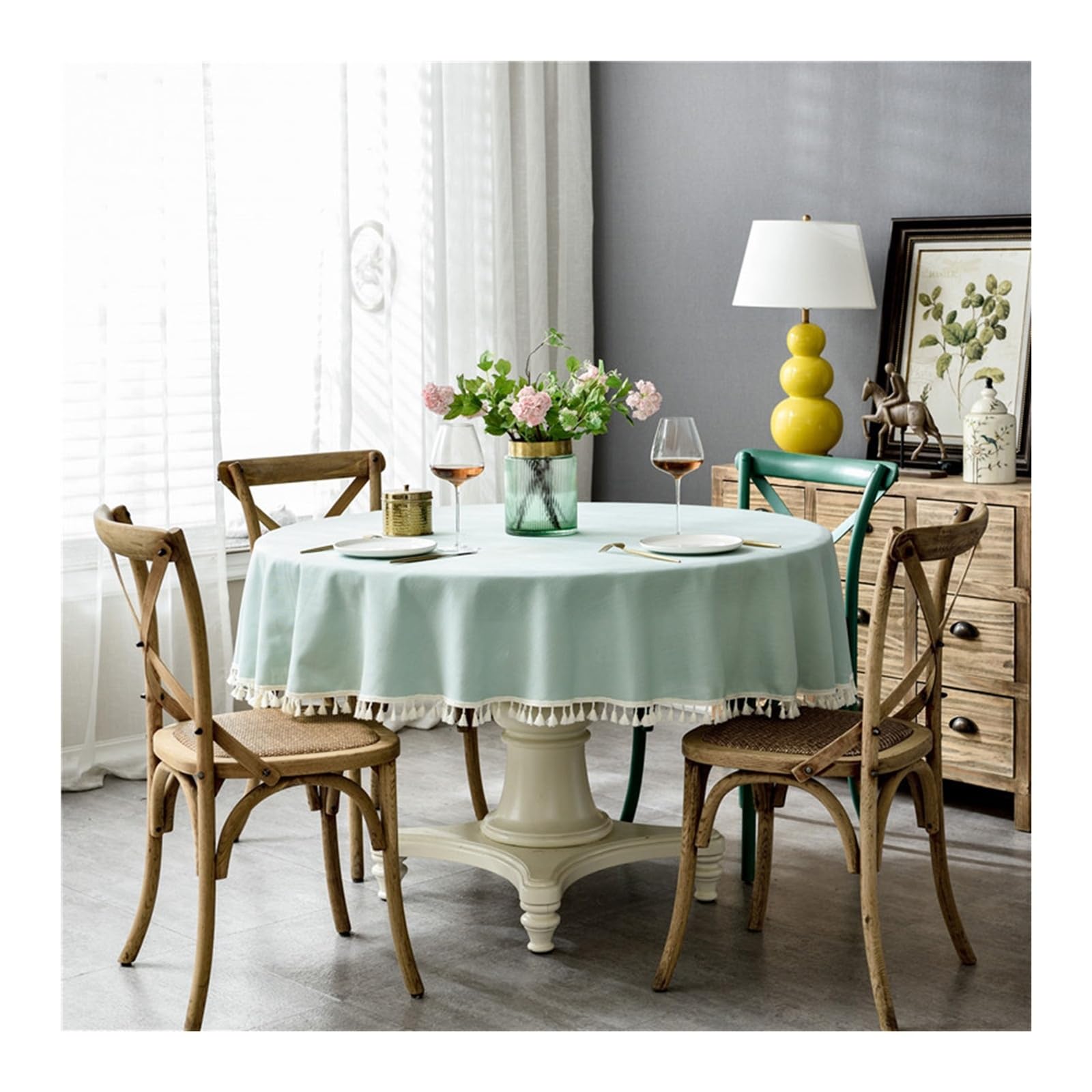 Nappe de Table Anti Tache Ronde de 160cm au Coloris Bleu Vert Fluide