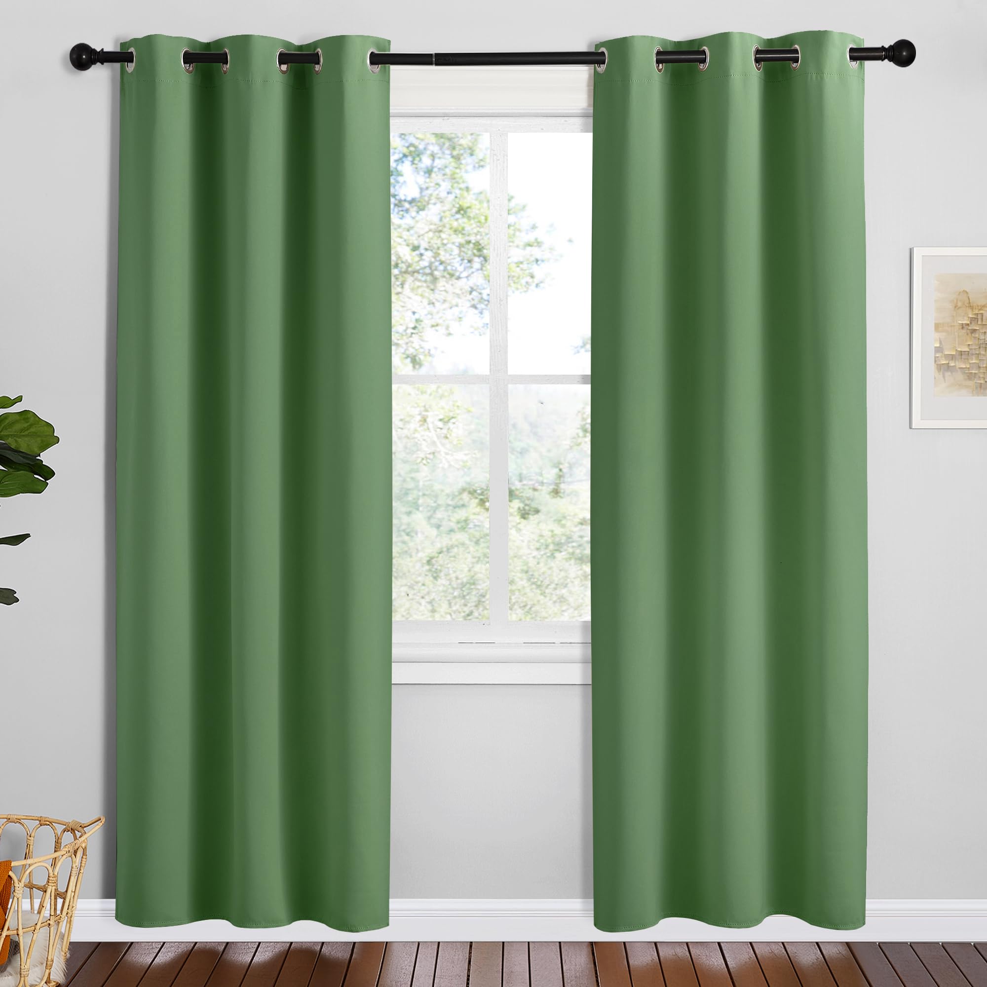 NICETOWN Froest Green Blackout Curtains 72 inches Length for Play Room, 2 Panels, 34" Wide, Thermal Insulated Decoration Drapes for Window