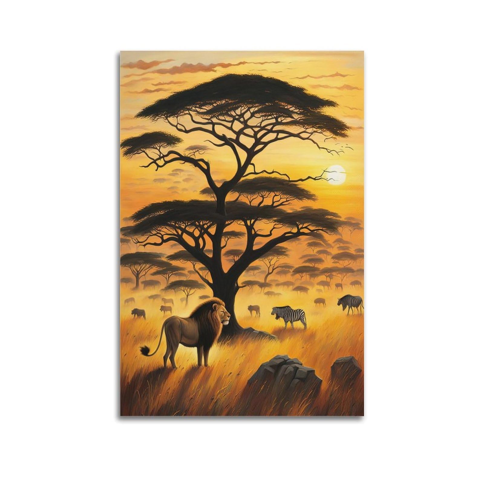 ZSZWHJ Animal Artwork Poster Lion in The Steppe Poster Decorative Painting Canvas Wall Posters And Art Picture Print Modern Family Bedroom Decor Posters 24x36inch(60x90cm)