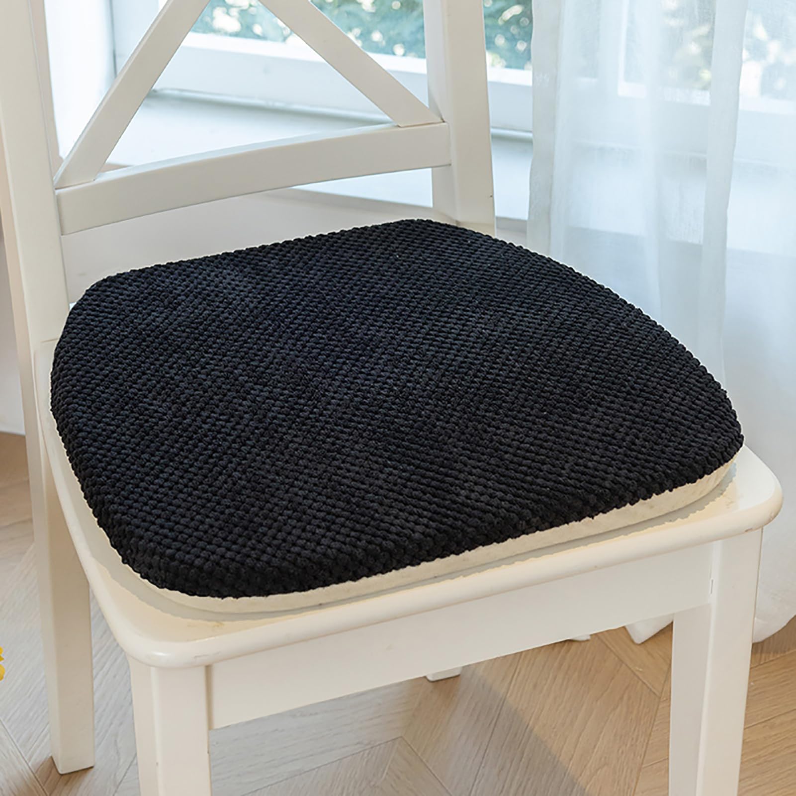 Fslvmin Indoor Chair Seat Cushions For Kitchen/dining Room, U-shaped Chairs Pads with Non-slip Backing & Ties, Thick Solid Color Seat Pads for Long Sitting, Washable Cover(4pcs(16x17inch), Black) — image 1