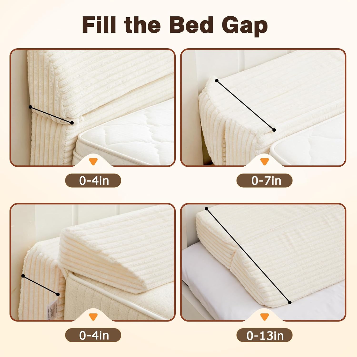 Wedge Shaped Pillow headboard Suitable for Bed Seams, Foldable Bed Wedge Pillow, Bed Gap Filler King Size Fill The Gap (0-12"), Mattress Gap Filler Long Pillow Between Headboard(Beige, 76")